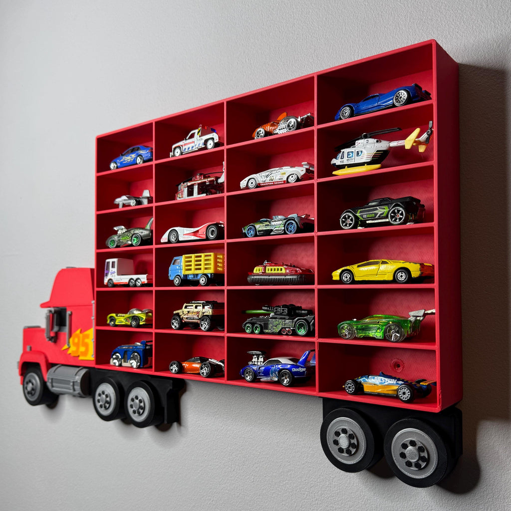 Toy Car Storage Shelf - Realistic Truck Design | Wall Mounted Hotwheels/Matchbox/Disney Display