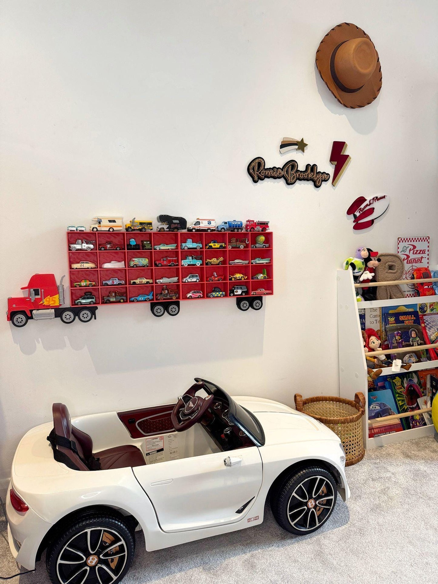 Toy Car Storage Shelf For Larger Cars/Trucks - Realistic Truck Design | Wall Mounted Toy Car Display