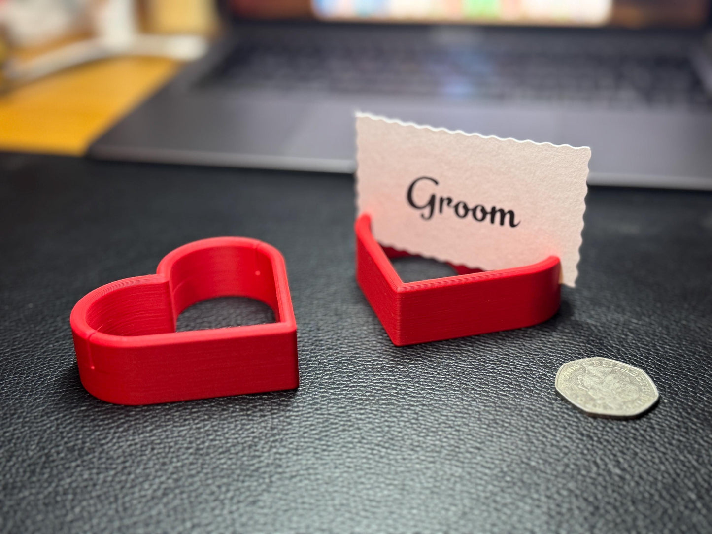 5 Love Heart Shaped Wedding Place Card Holders – Elegant 3D-Printed Table Décor for Bride, Groom, and Guests - Choose Your Colour