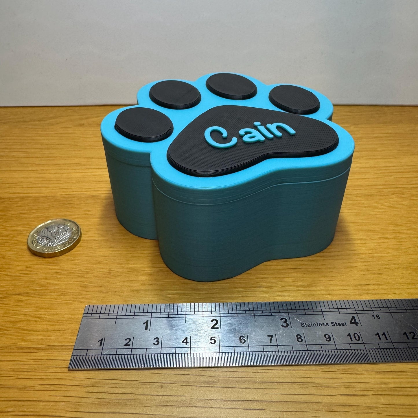 Small Personalised Paw Print Pet Memorial Box | 3D Printed Urn for Ashes & Mementos