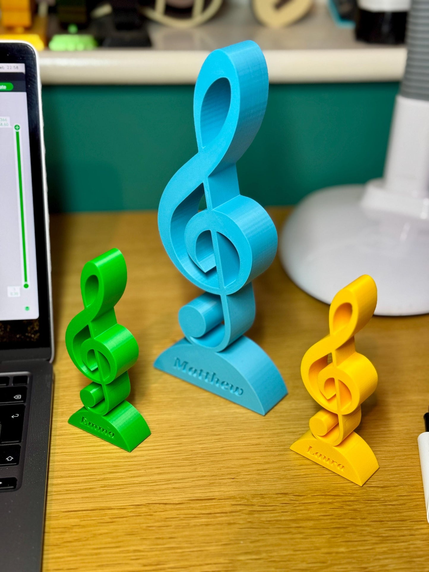 Treble Clef Trophy Award or Decoration | Custom Gift for Musicians or Music Lovers | 3D Printed Colourful Desk or Shelf Ornament