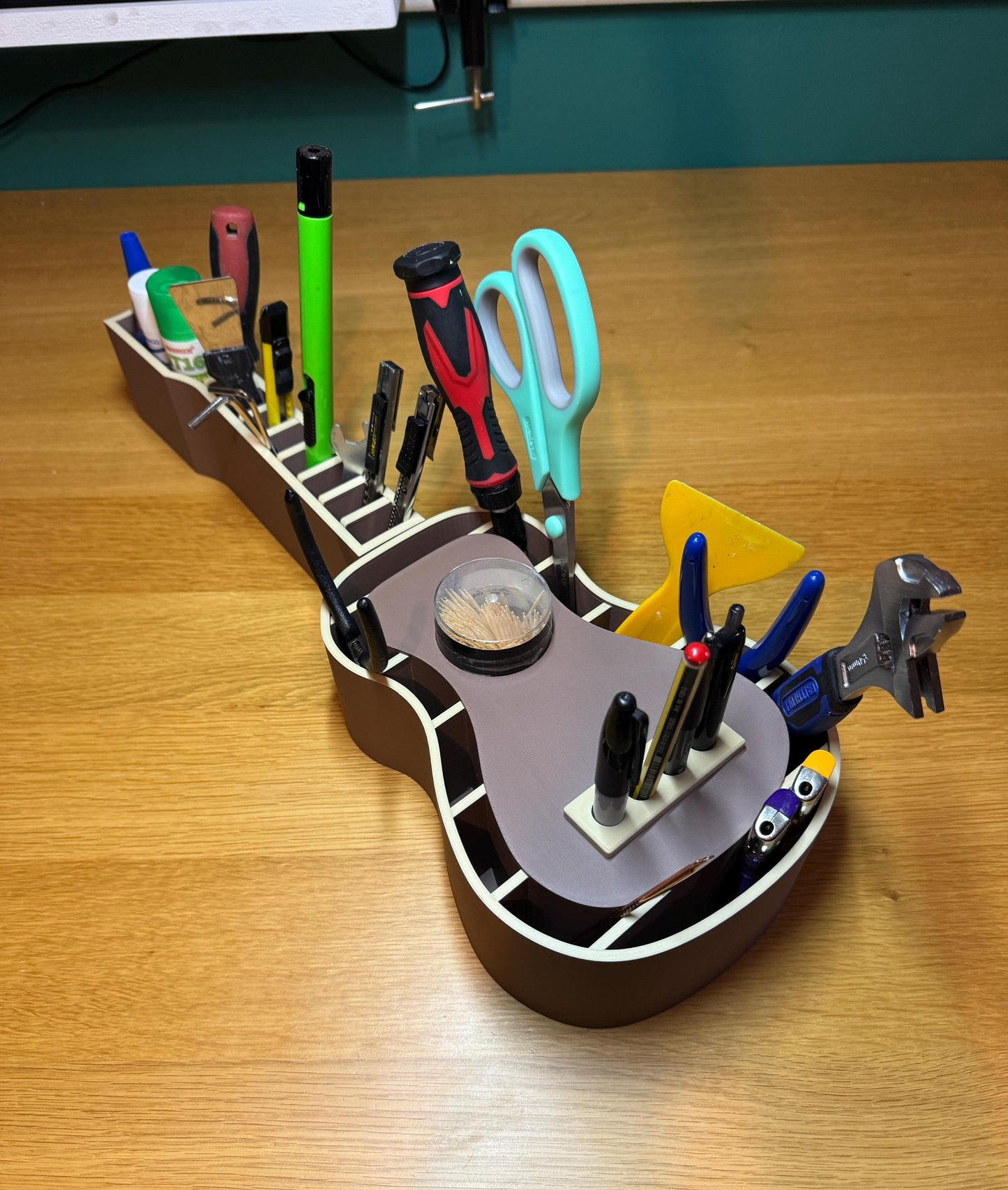 3D Printed Guitar Ukulele Desk Organiser - Unique Caddy for Musicians, Perfect for Pens, Tools, & Office Supplies
