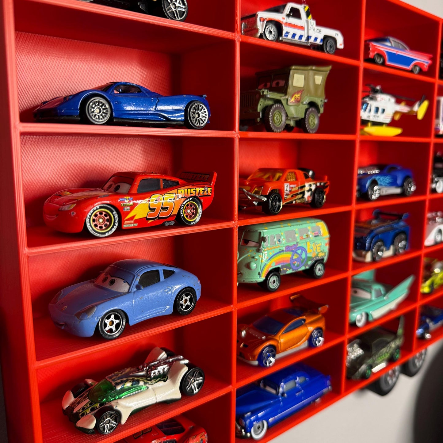 Truck Shaped Storage Shelf for Toy Cars, Holds 24-96 Cars, With Right Facing Realistic Truck Design, Wall Mounted Toy Cars Display