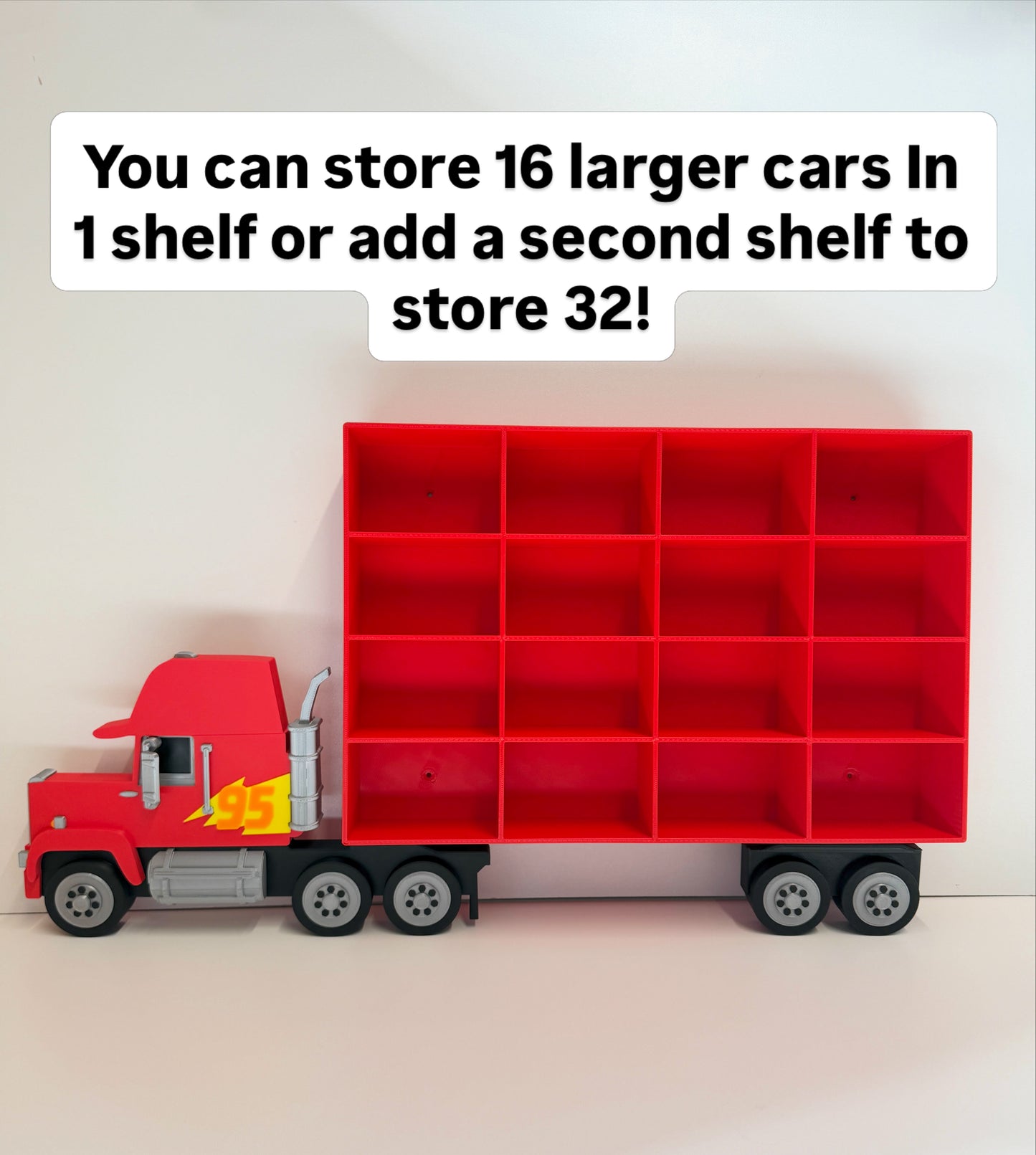 Toy Car Storage Shelf For Larger Cars/Trucks - Realistic Truck Design | Wall Mounted Toy Car Display
