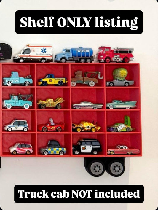 16 Compartments SHELF ONLY ADDON For Larger Cars/Truck | Wall Mounted Toy Car Storage/Holder Shelf | Choice of Colours