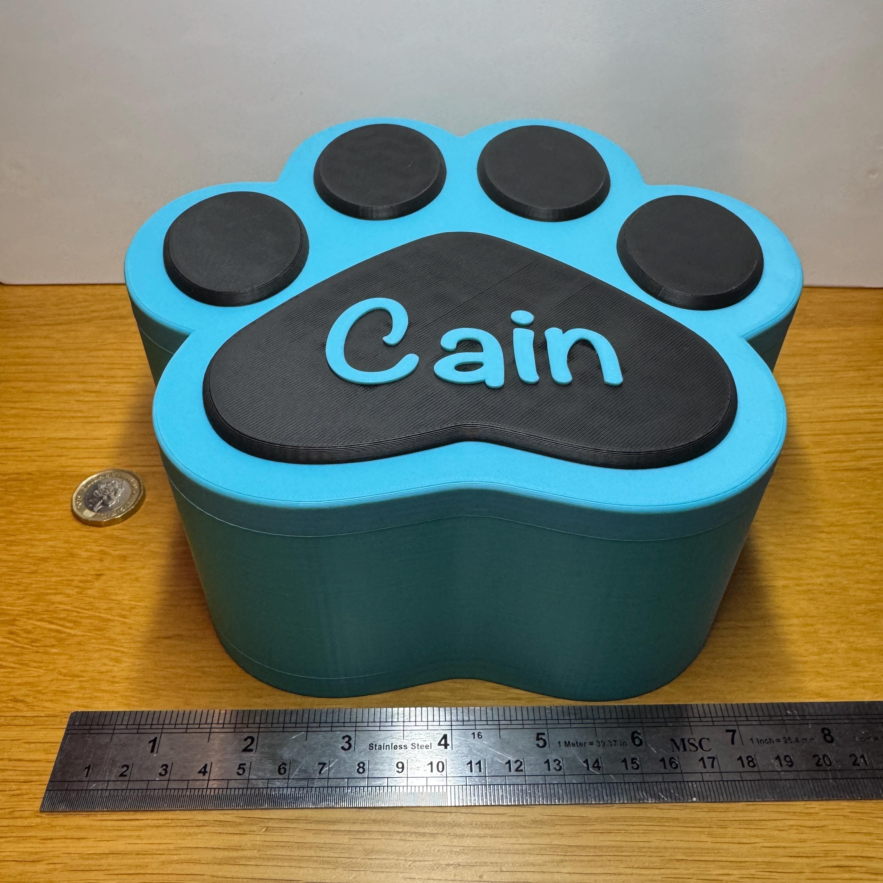 Large 1300ml Paw Print Memorial Box for Pets up to 30kg | Colourful Urn For Displaying Pet Ashes/Mementos | Suitable for Dogs & Cats