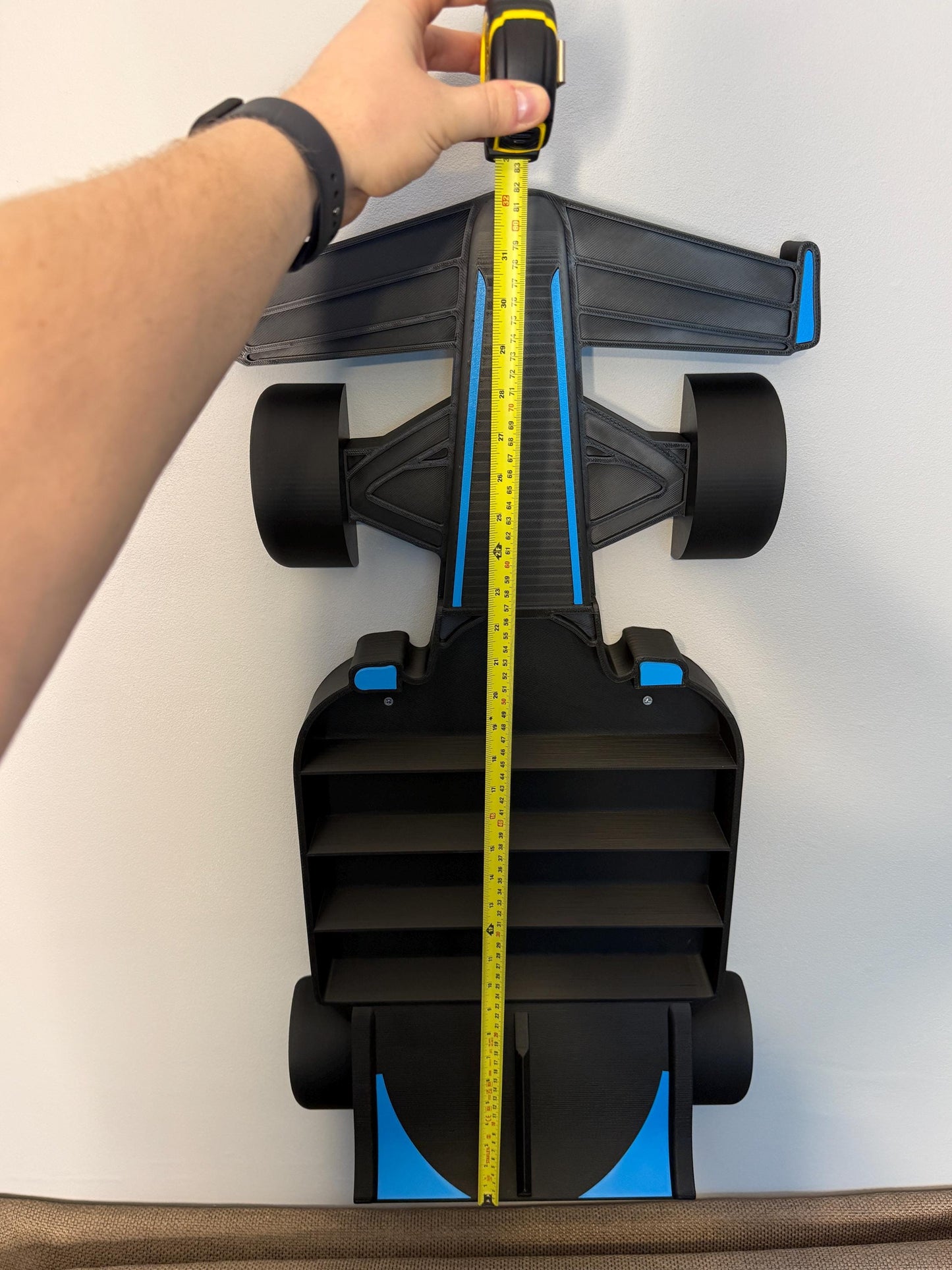 Formula 1 Race Car Storage Shelf Display | 80cm+ Realistic Design | Wall Mounted or Free Standing F1 Racing Theme Room | Choice of Colour
