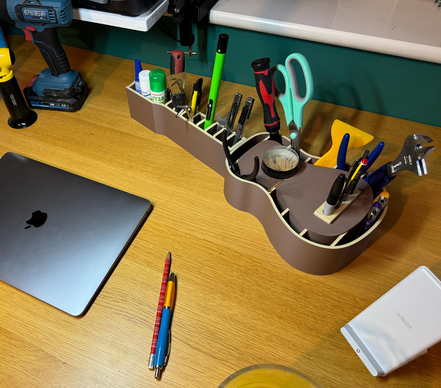 3D Printed Guitar Ukulele Desk Organiser - Unique Caddy for Musicians, Perfect for Pens, Tools, & Office Supplies