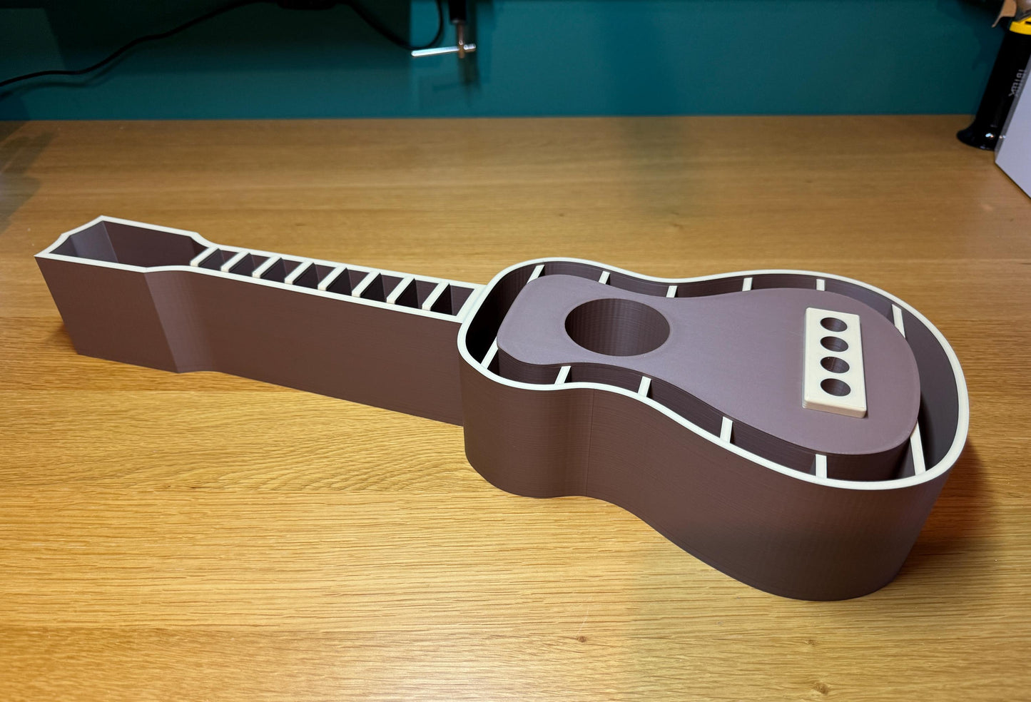 3D Printed Guitar Ukulele Desk Organiser - Unique Caddy for Musicians, Perfect for Pens, Tools, & Office Supplies