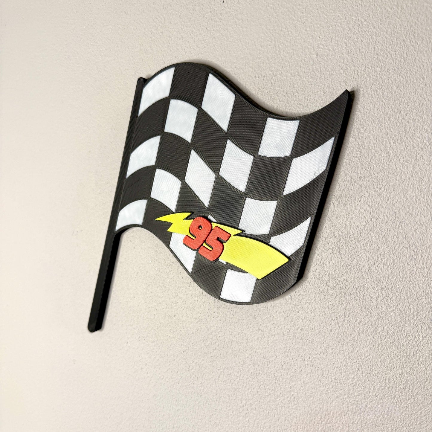 3D Race Stripes Flag - Lightning Bolt 3D Wall Sign | Kids Bedroom Decor