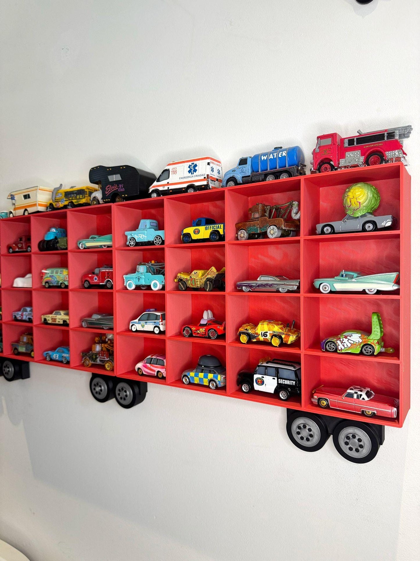 Toy Car Storage Shelf For Larger Cars/Trucks - Realistic Truck Design | Wall Mounted Toy Car Display