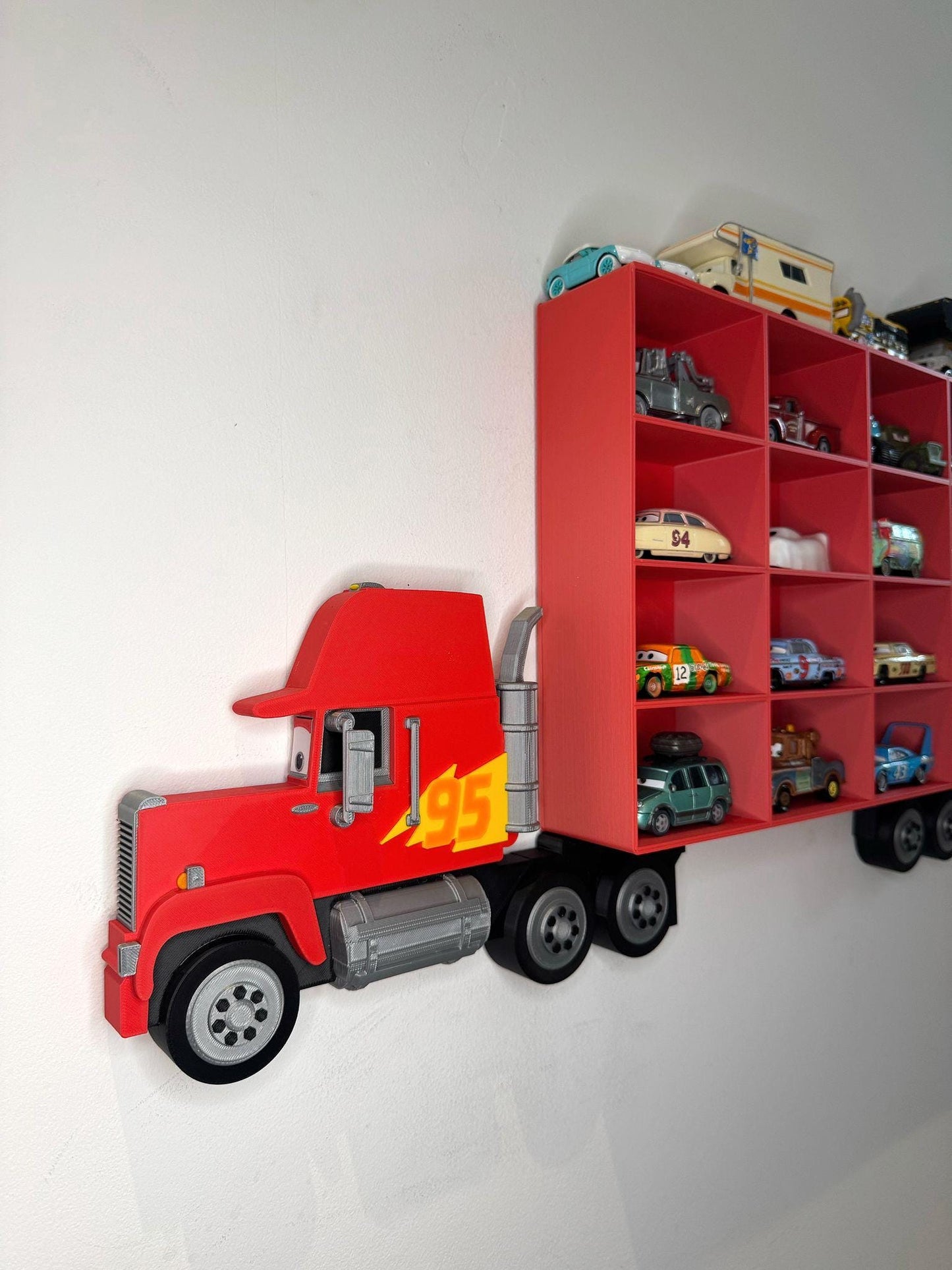 Toy Car Storage Shelf For Larger Cars/Trucks - Realistic Truck Design | Wall Mounted Toy Car Display