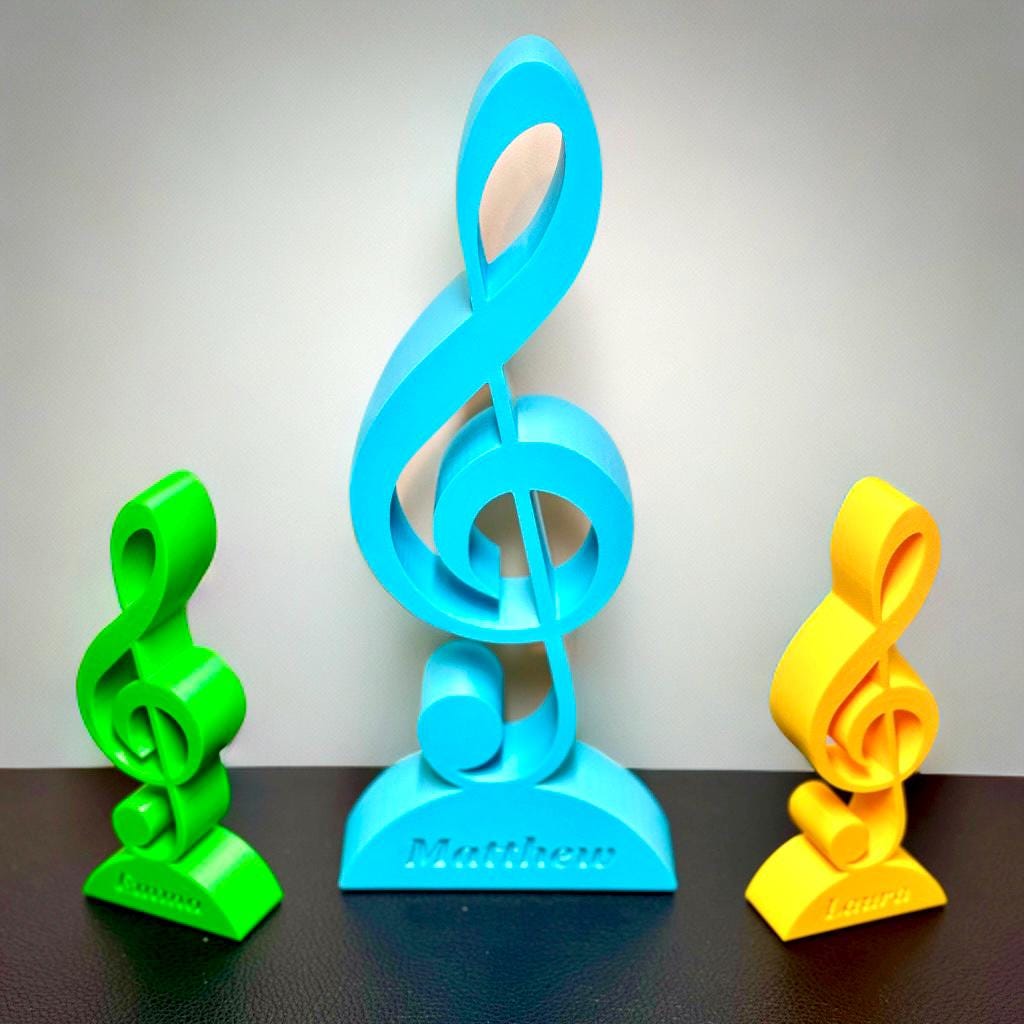 Treble Clef Trophy Award or Decoration | Custom Gift for Musicians or Music Lovers | 3D Printed Colourful Desk or Shelf Ornament