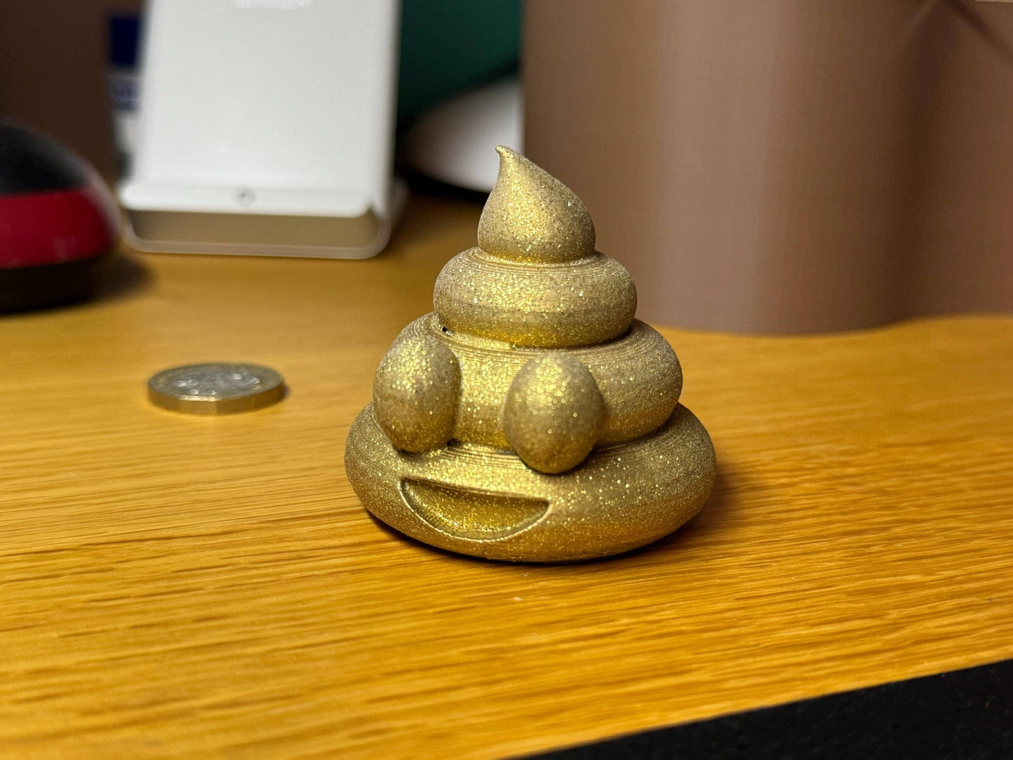 Gold Glitter Poop Emoji 3D Print | Eco-Friendly Desk or Toilet Decor | Upcycled Gift Reducing Plastic Waste