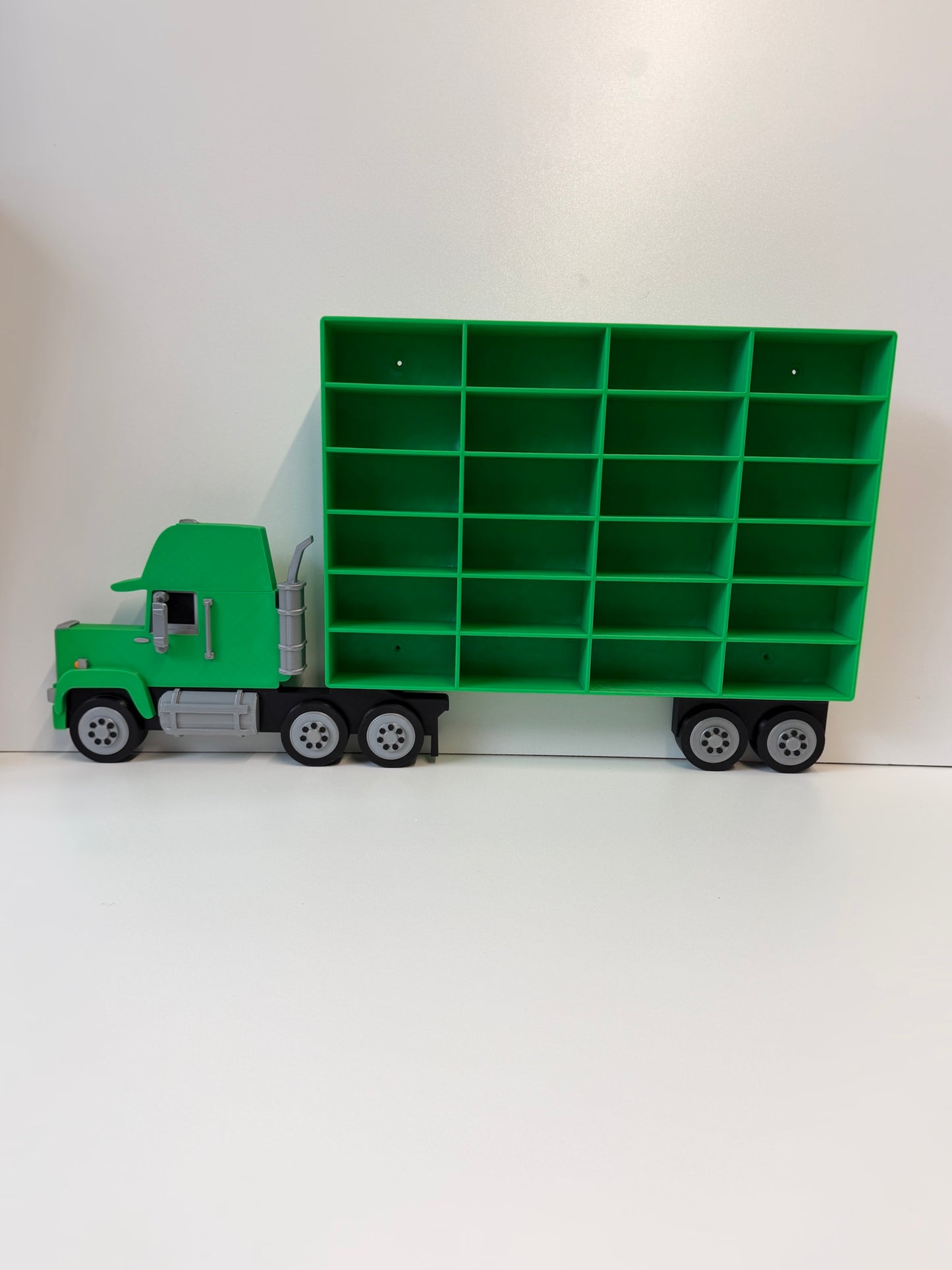 Green Truck Shaped Storage Shelf for Toy Cars, Holds 24-96 Cars, Realistic Truck Design, Wall Mounted Toy Cars Display