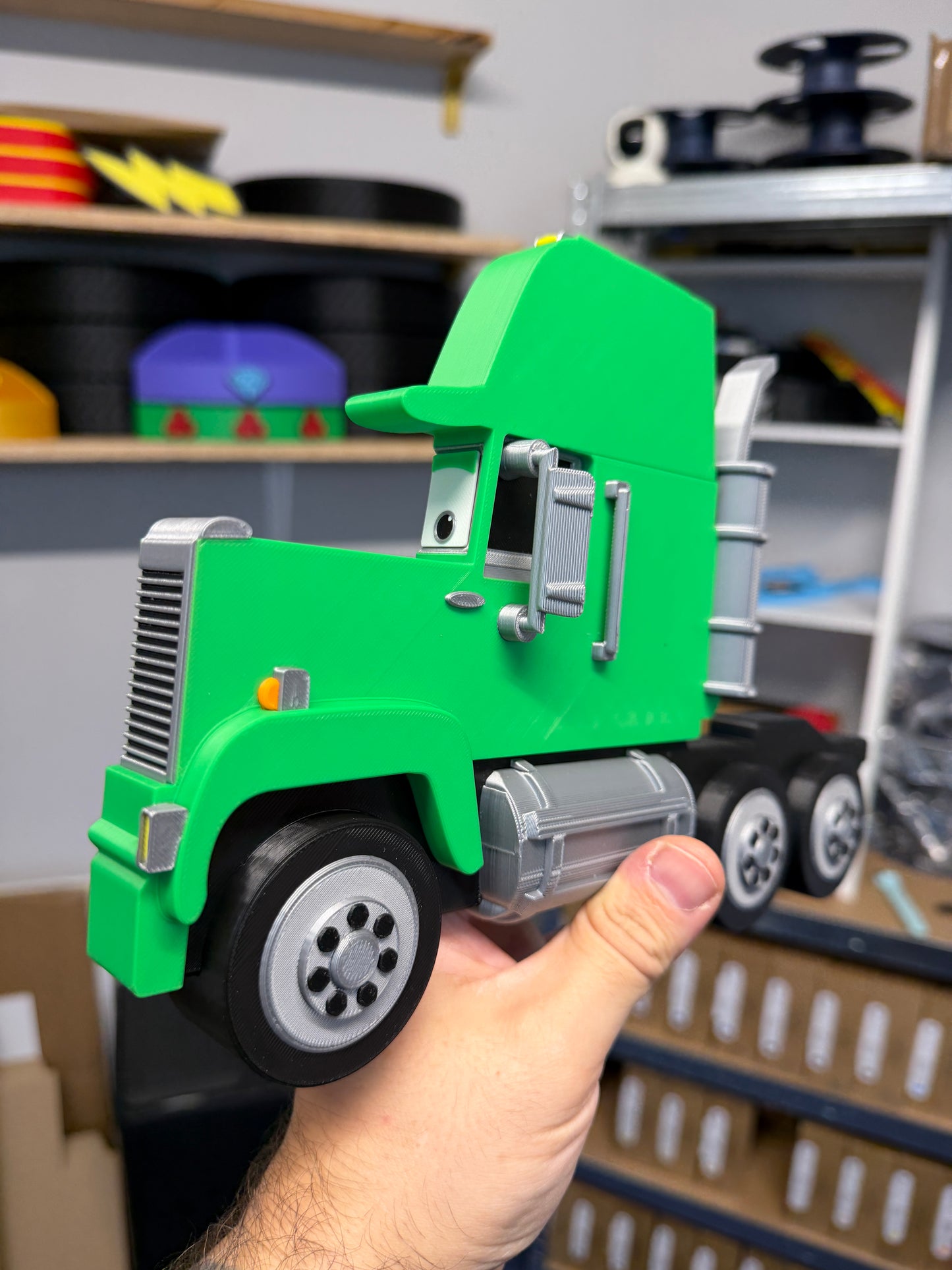 Green Truck Shaped Storage Shelf for Toy Cars, Holds 24-96 Cars, Realistic Truck Design, Wall Mounted Toy Cars Display