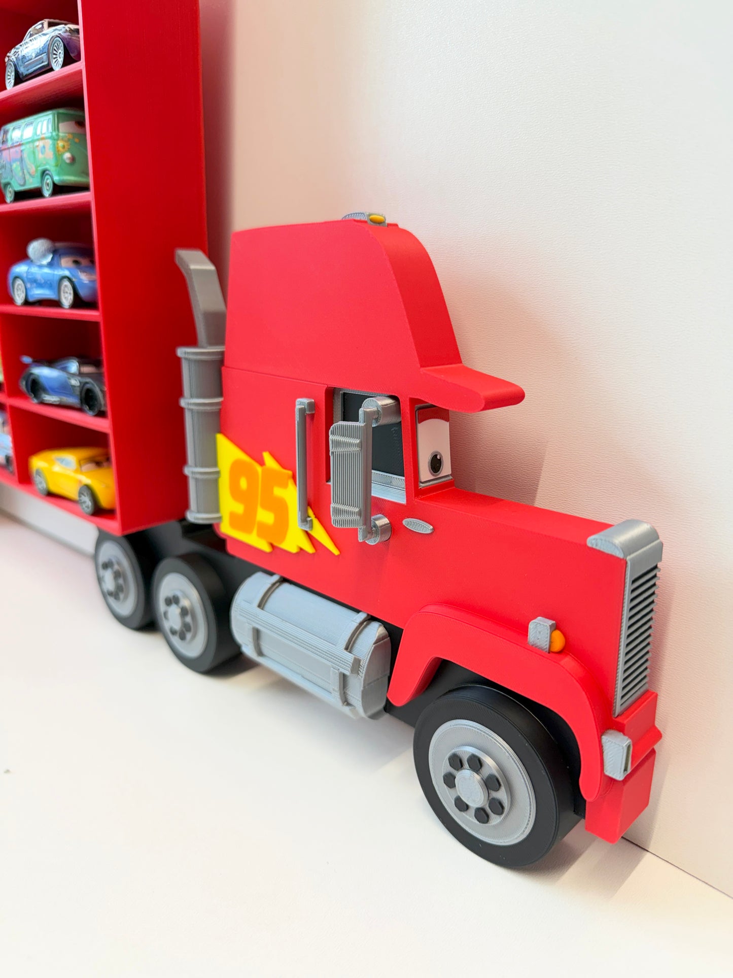 Truck Shaped Storage Shelf for Toy Cars, Holds 24-96 Cars, With Right Facing Realistic Truck Design, Wall Mounted Toy Cars Display