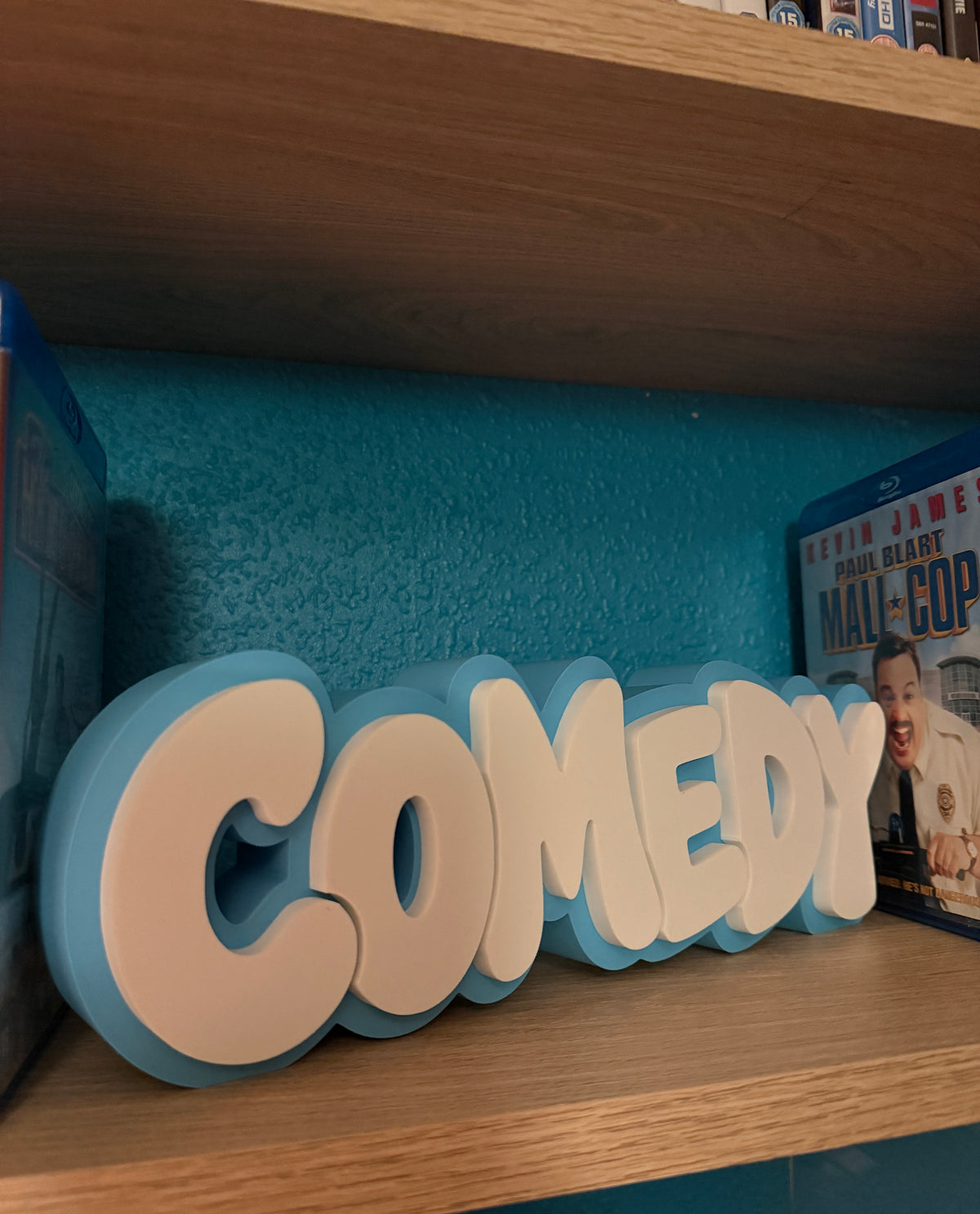 Comedy Shelf Sign 29cm/11.5inch | Movie Collection Display | Film Room Decor