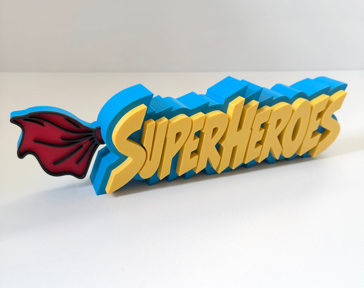 Superheroes Shelf Sign 29cm/11.5inch | Movie Collection Display | Film Room Decor