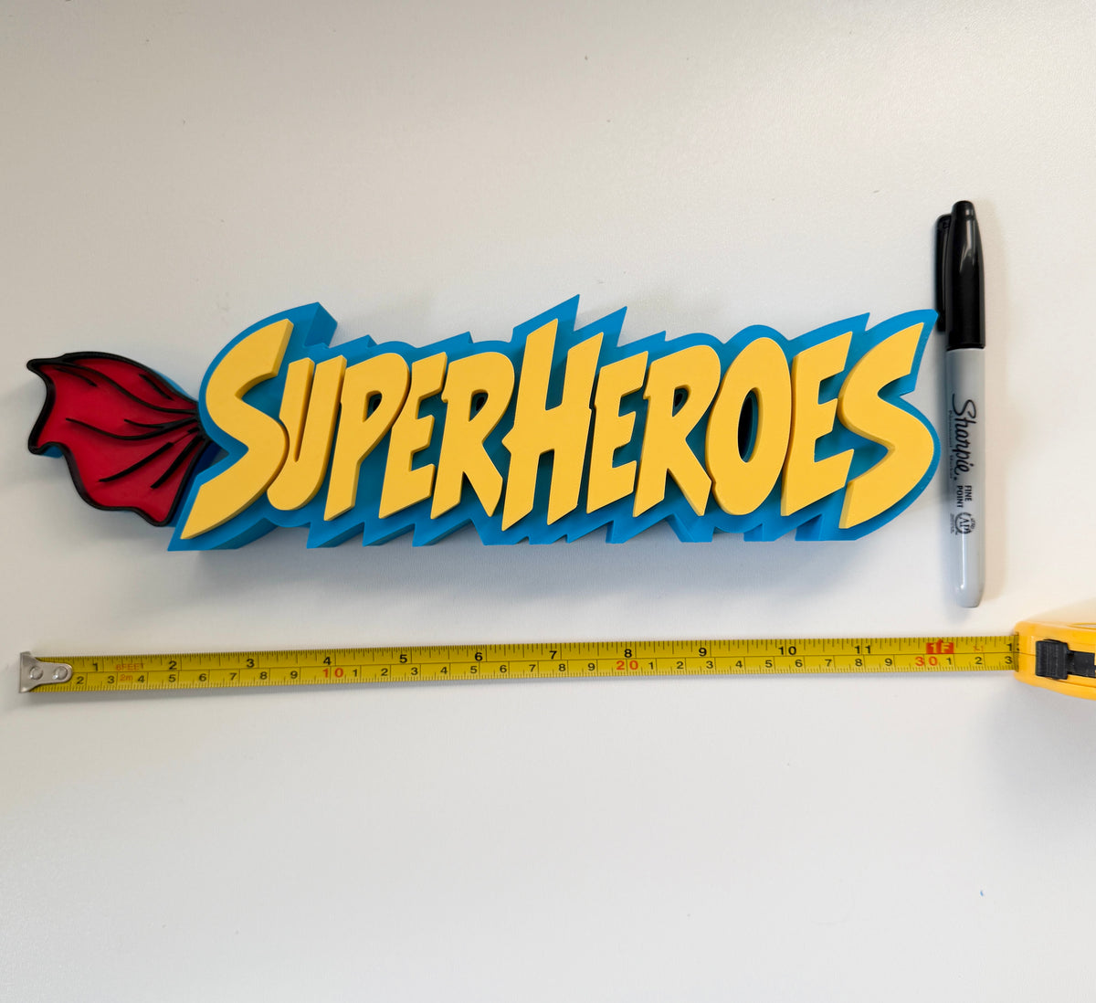 Superheroes Shelf Sign 29cm/11.5inch | Movie Collection Display | Film Room Decor