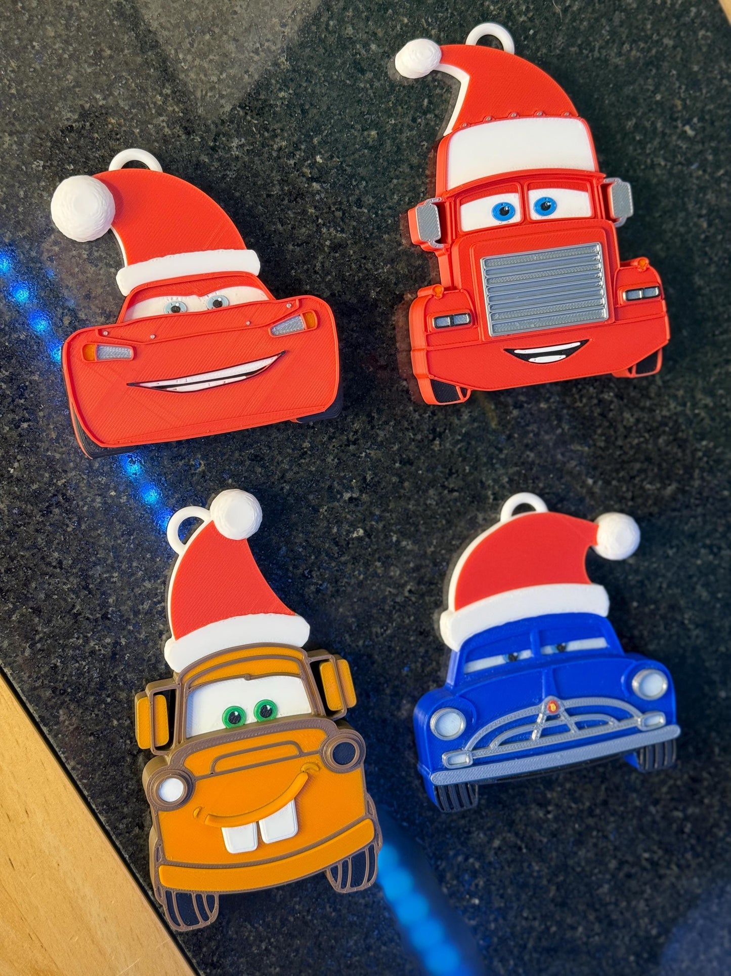 Car Characters Christmas Tree Decorations 4 PACK