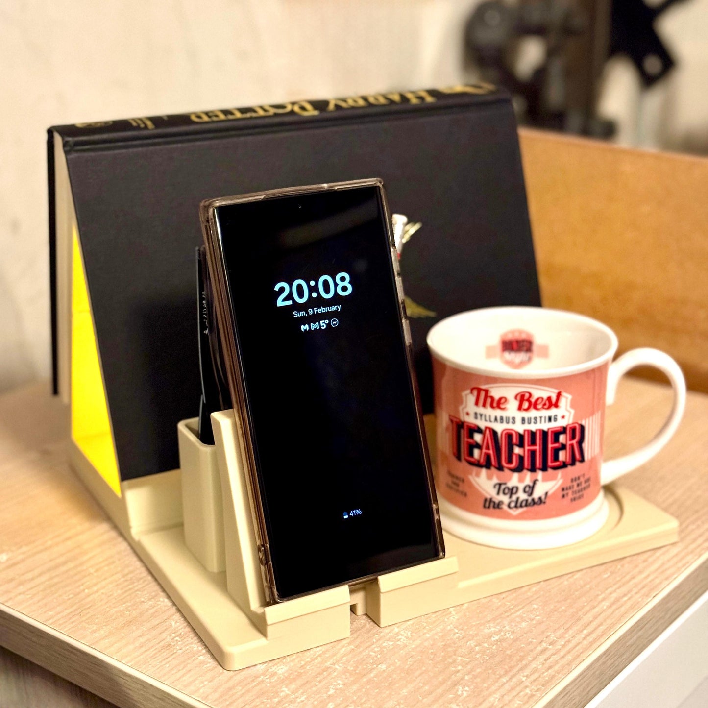 Multi-function Book Rest for Bedside | Tablet & Phone Holder | Nightstand Organiser with Pen and Glasses Storage | Doubles as Nightlight