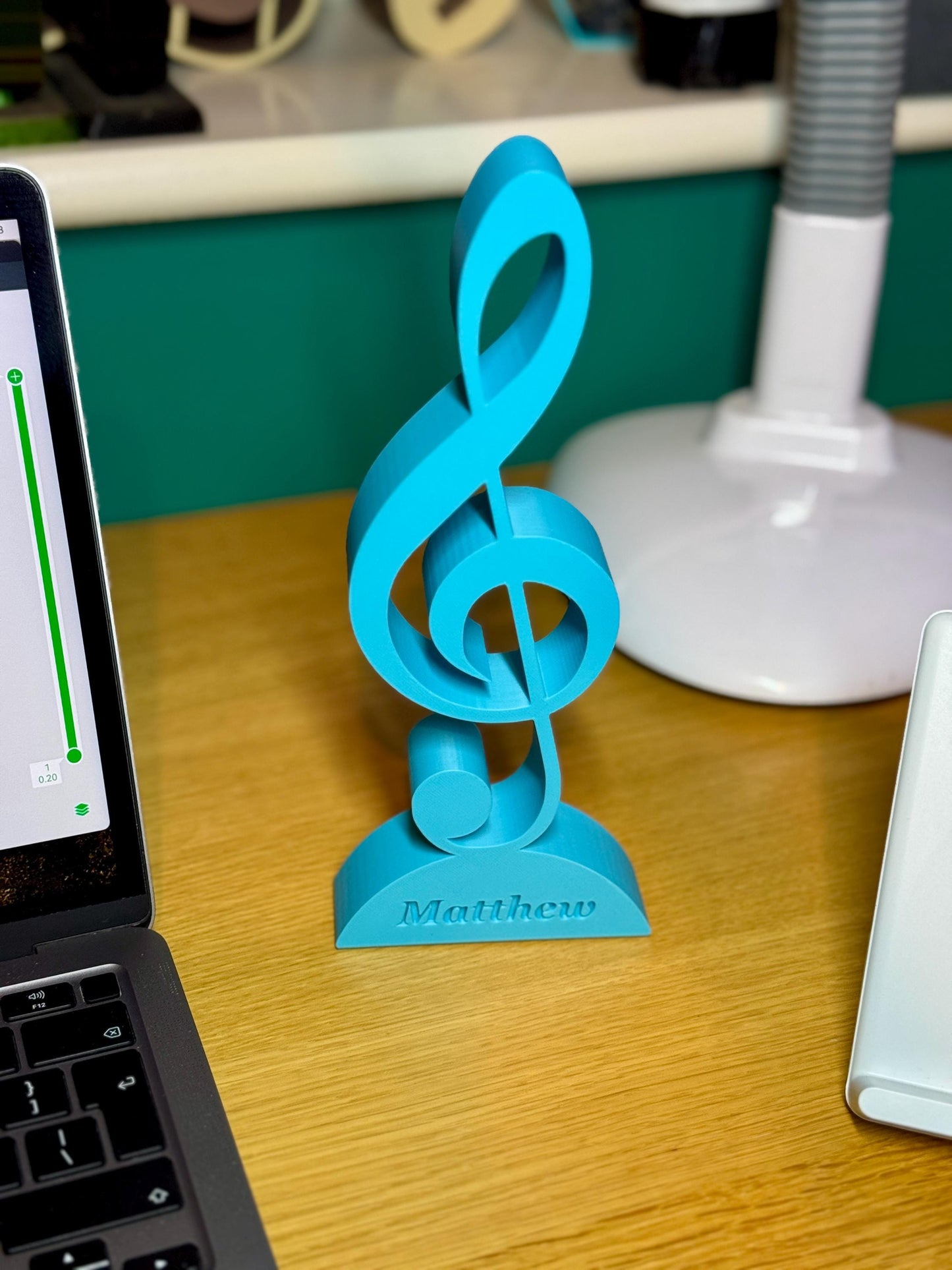 Treble Clef Trophy Award or Decoration | Custom Gift for Musicians or Music Lovers | 3D Printed Colourful Desk or Shelf Ornament