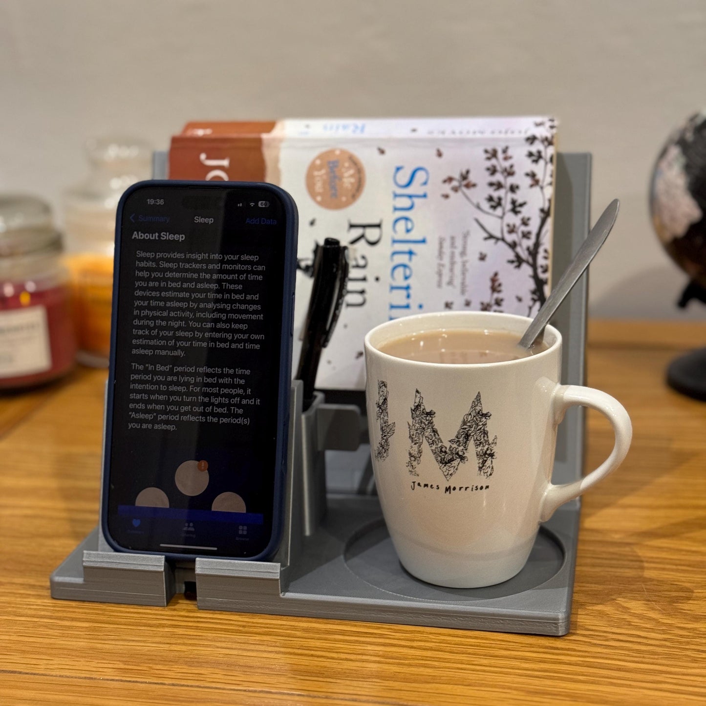 Multi-function Book Rest for Bedside | Tablet & Phone Holder | Nightstand Organiser with Pen and Glasses Storage | Doubles as Nightlight