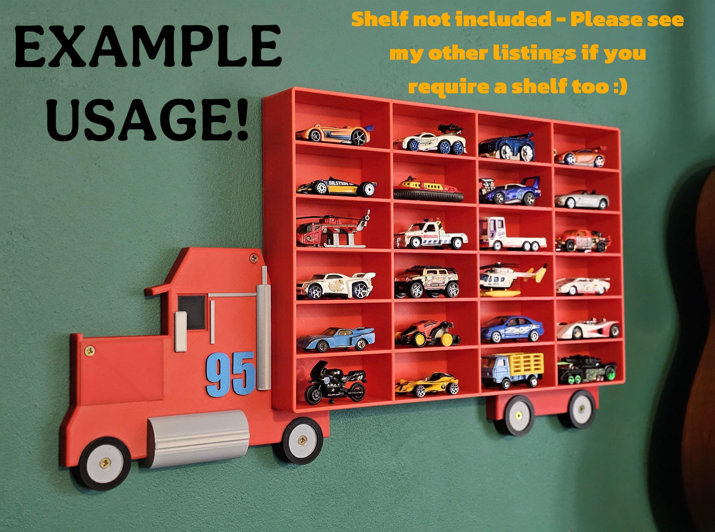 Truck & Wheels (NO SHELF) | Turn Any Shelf into A Truck | For Toy Car Storage Ideas | Wall Mounted