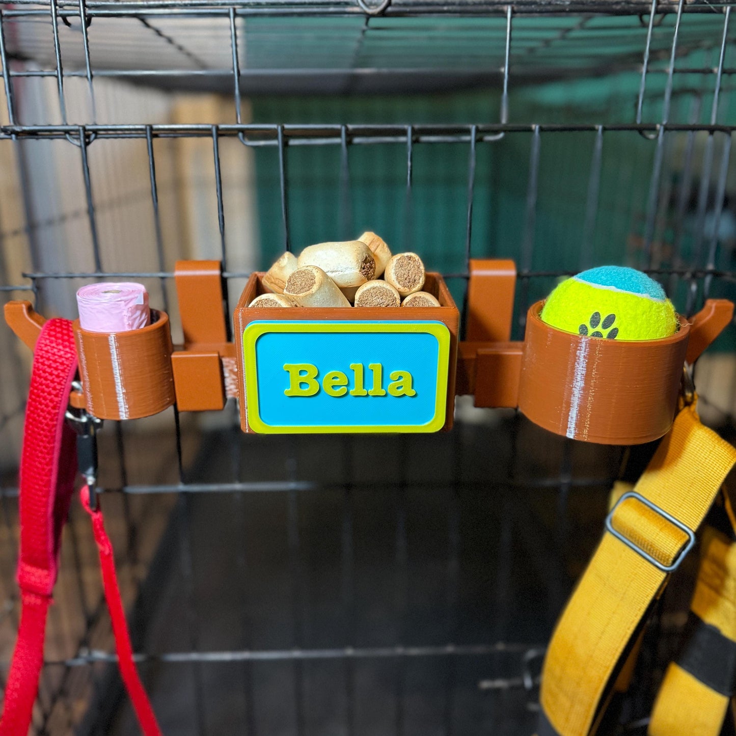 Dog Crate Organiser & Storage Hooks | Hanging Pet Cage Caddy | Treats Poo Bags Ball Lead Holder | For Dog Walkers and Owners | Customisable