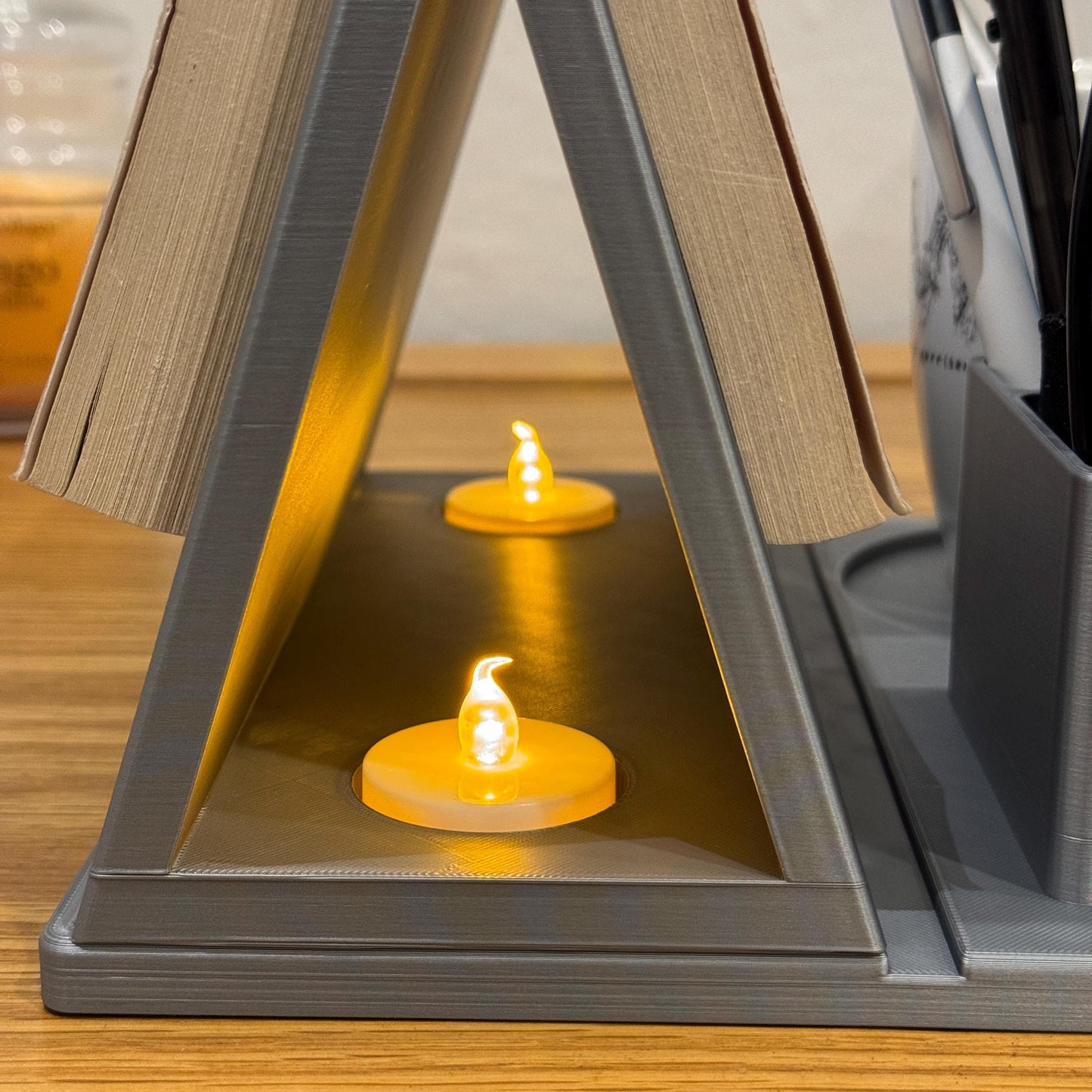 Multi-function Book Rest for Bedside | Tablet & Phone Holder | Nightstand Organiser with Pen and Glasses Storage | Doubles as Nightlight