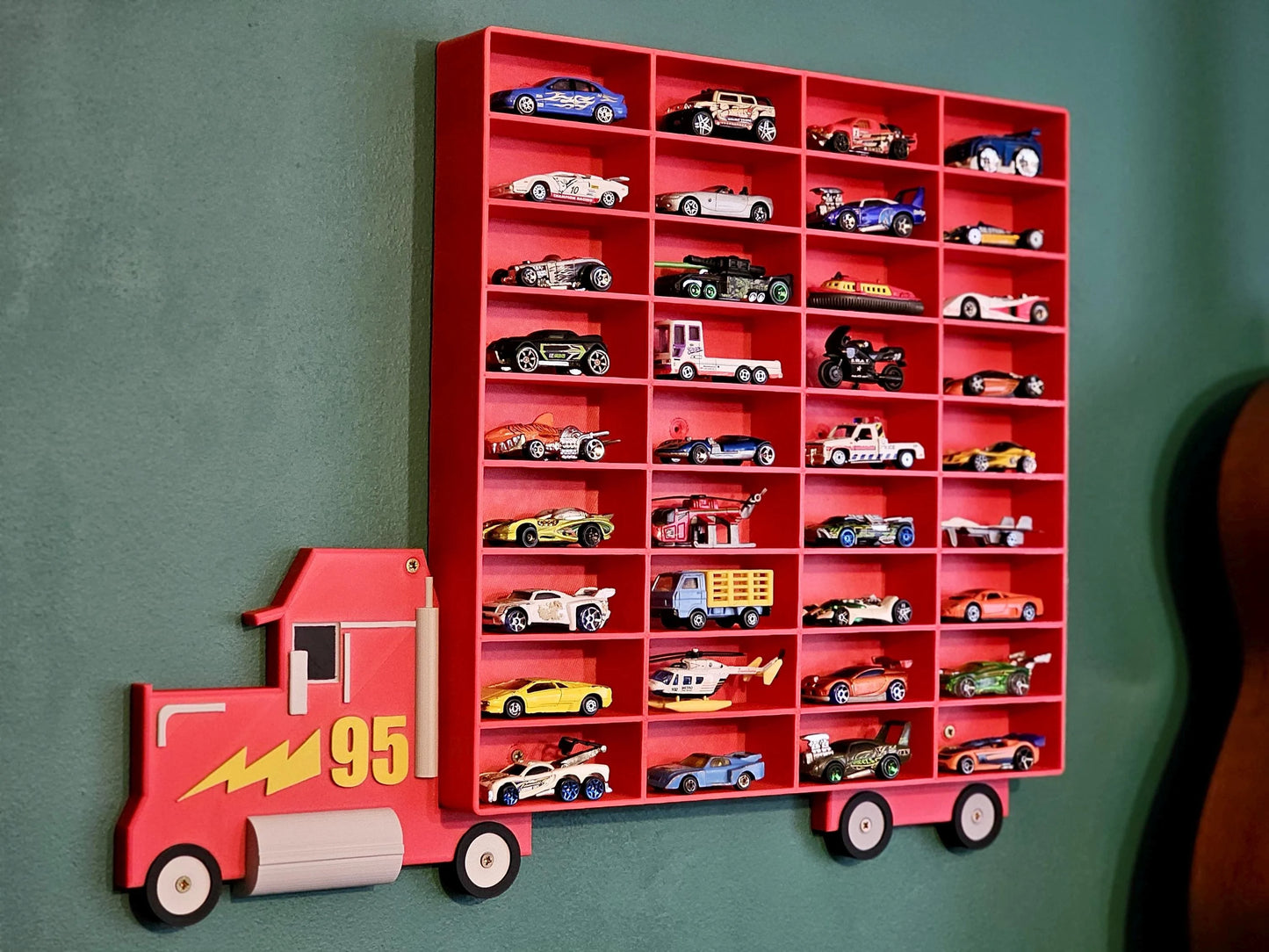 Toy Car Display - Holds 36-144 Cars | Truck Shaped Wall Mounted Car Storage/Holder Shelf | Choice of Colours