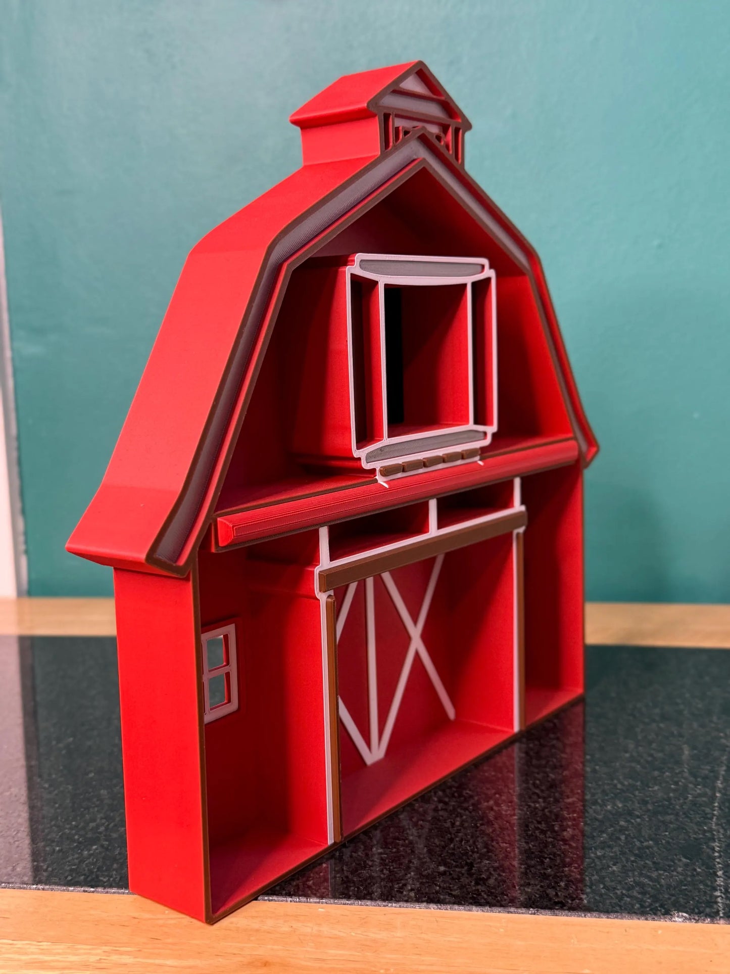 Farmyard Barn Wall Shelf, Red Rustic Mini Cubby for Kids Farm Bedroom Decor