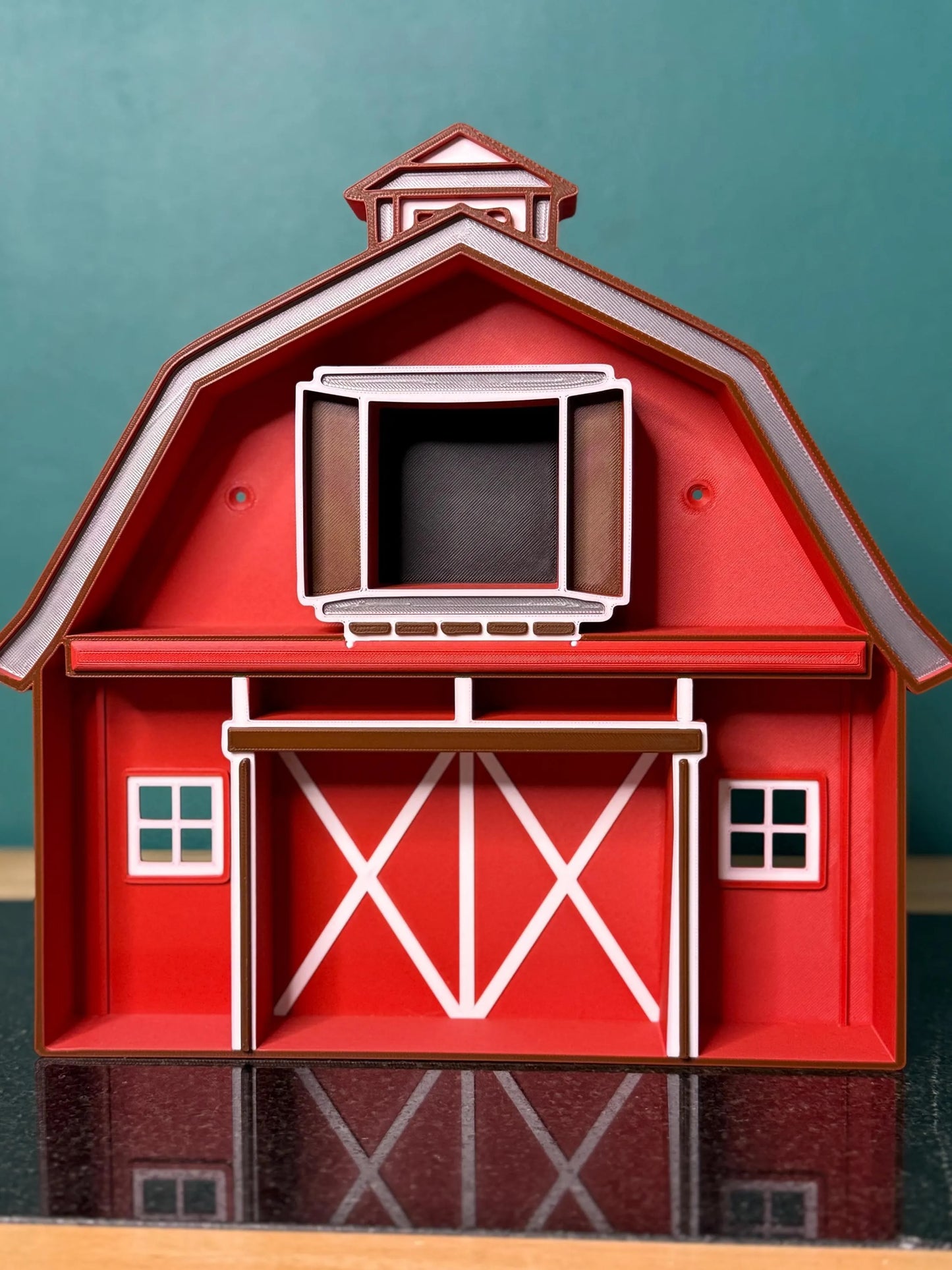 Farmyard Barn Wall Shelf, Red Rustic Mini Cubby for Kids Farm Bedroom Decor