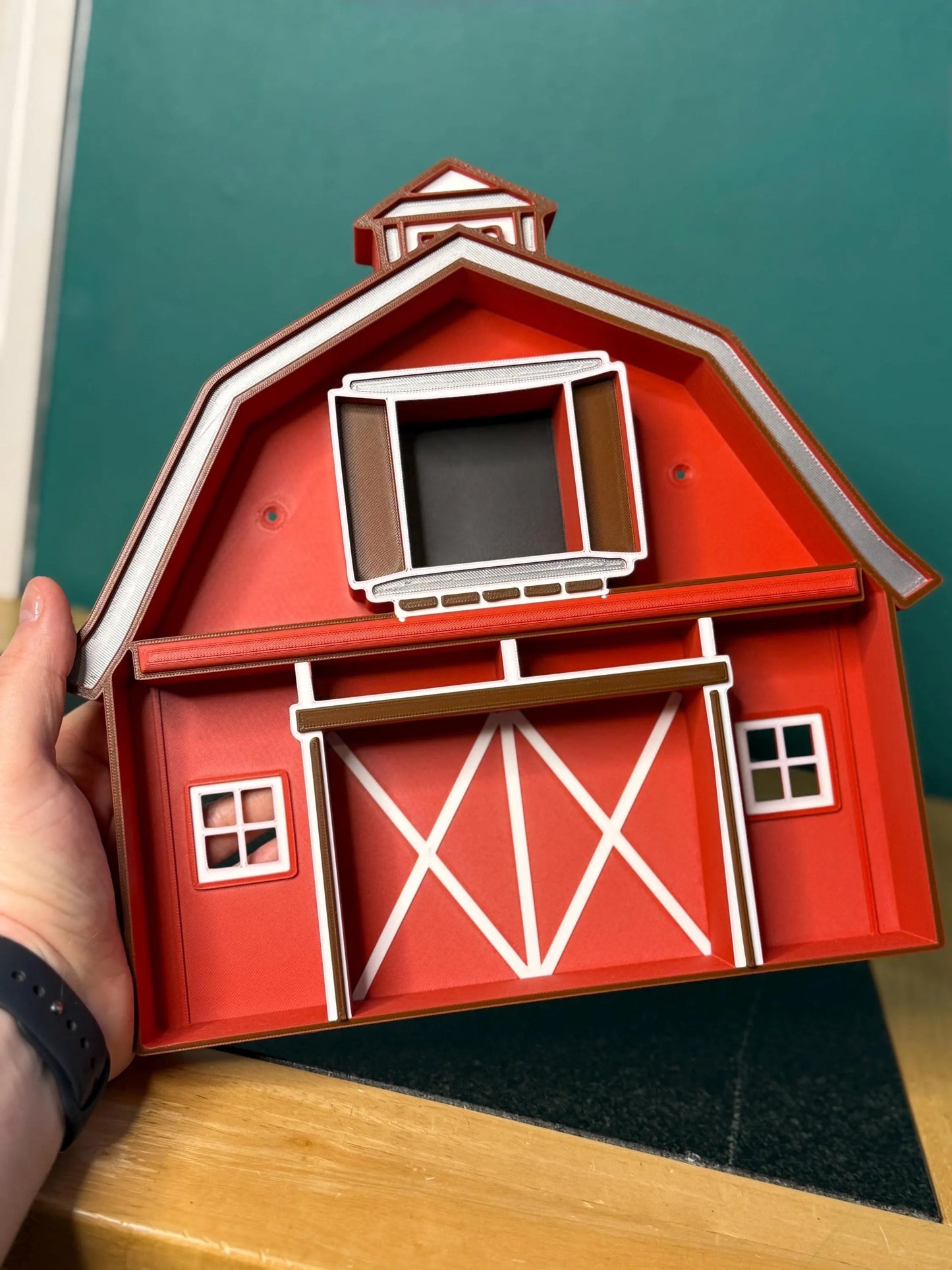 Farmyard Barn Wall Shelf, Red Rustic Mini Cubby for Kids Farm Bedroom Decor