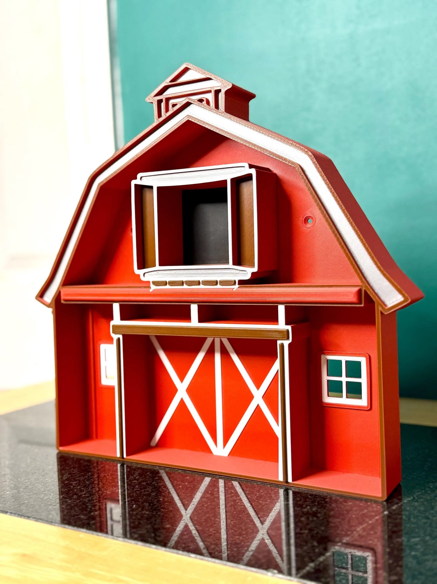 Farmyard Barn Wall Shelf, Red Rustic Mini Cubby for Kids Farm Bedroom Decor