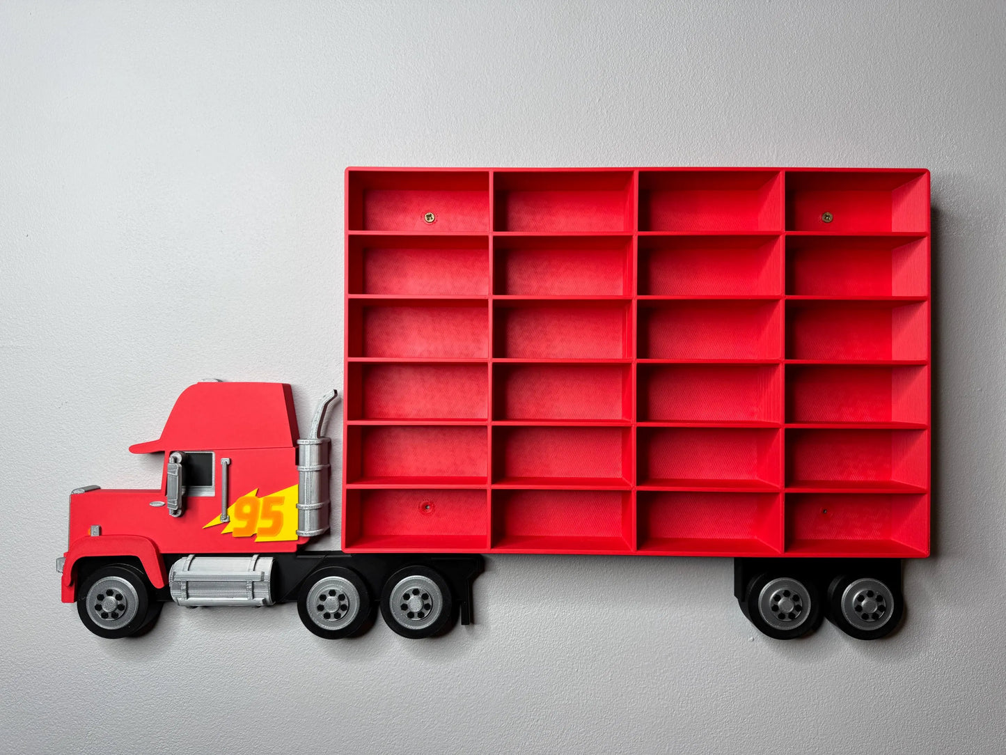 Truck Shaped Storage Shelf for Toy Cars, Holds 24-96 Cars, Realistic Truck Design, Wall Mounted Toy Cars Display