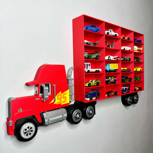 Truck Shaped Storage Shelf for Toy Cars, Holds 24-96 Cars, Realistic Truck Design, Wall Mounted Toy Cars Display