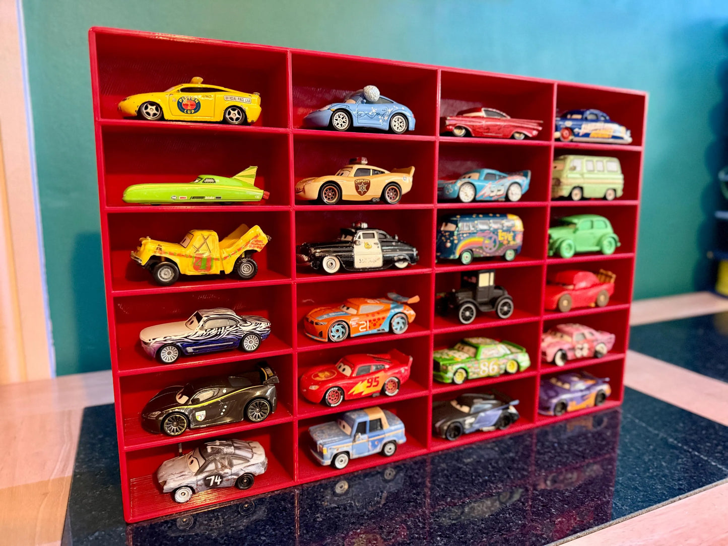 Truck Shaped Storage Shelf for Toy Cars, Holds 24-96 Cars, Realistic Truck Design, Wall Mounted Toy Cars Display