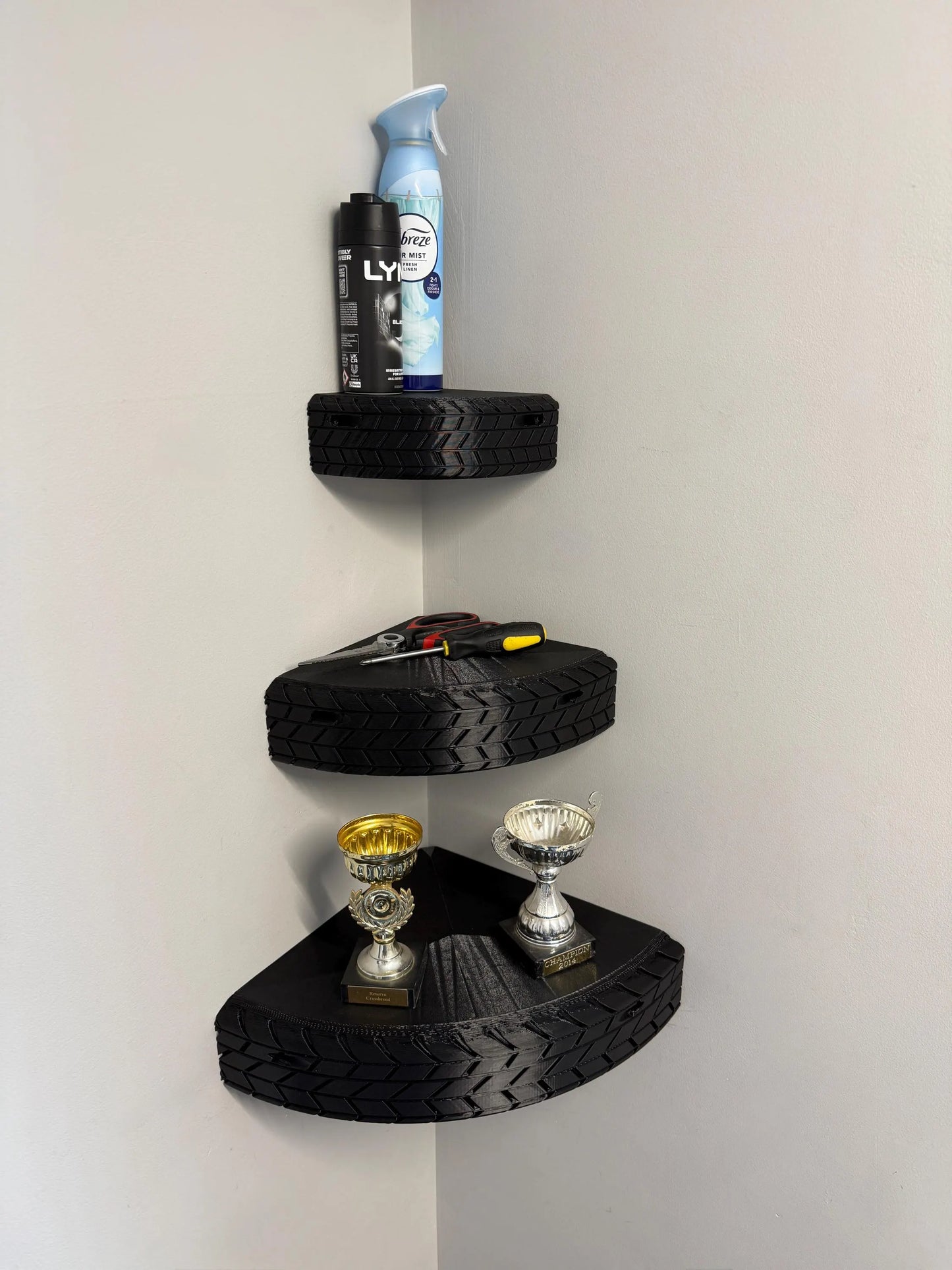 Corner Tyre Shelves | 3D Printed Cars Themed Decor | Shelf Display