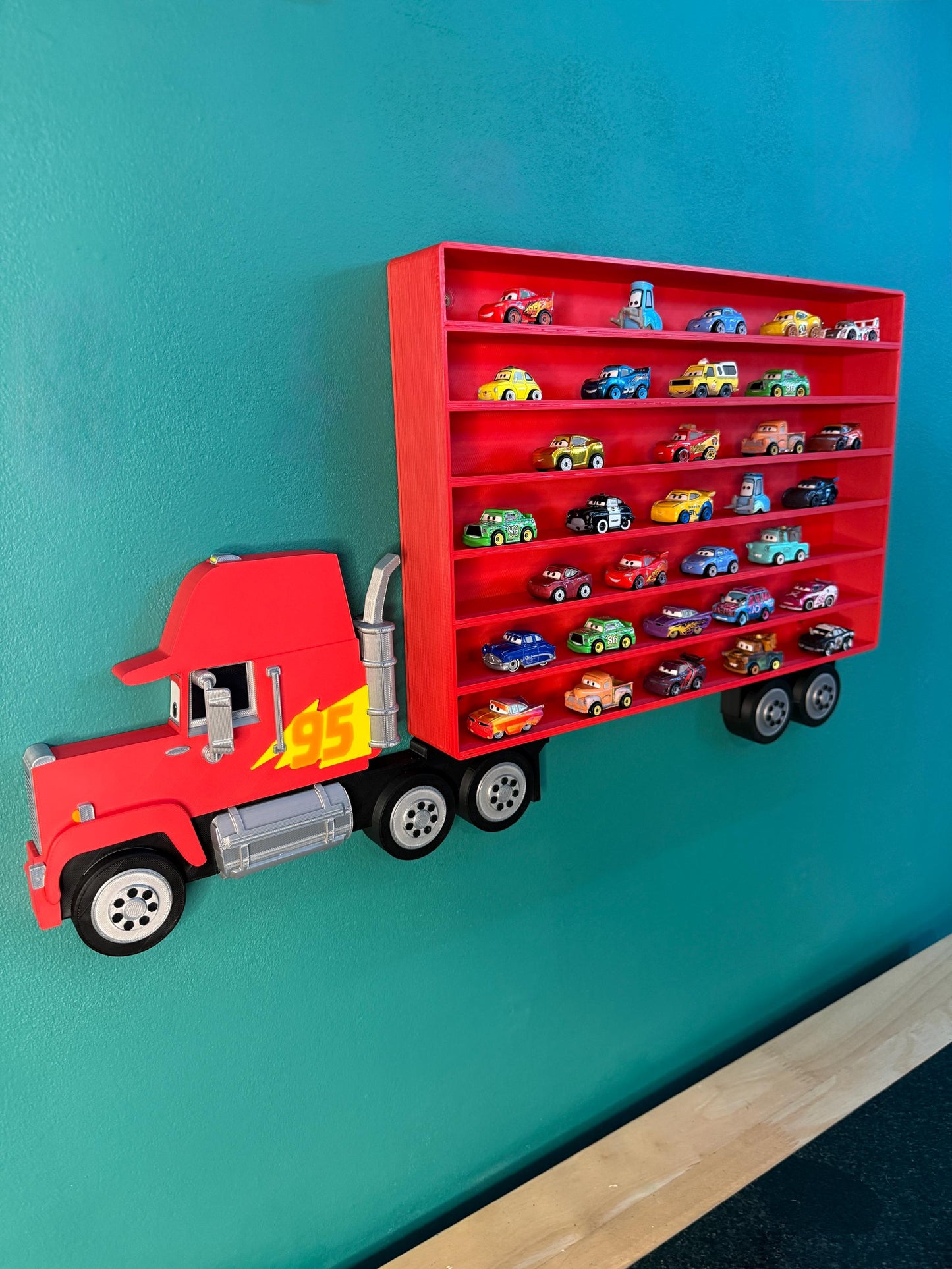 Truck Shaped Storage Shelf for Toy MINI Cars | 1 Shelf Holds Up To 105 Cars | Realistic Truck Design, Wall Mounted Toy Cars Display