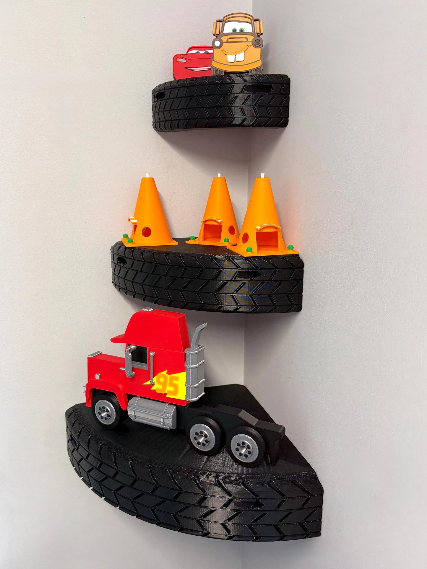 Corner Tyre Shelves | 3D Printed Cars Themed Decor | Shelf Display