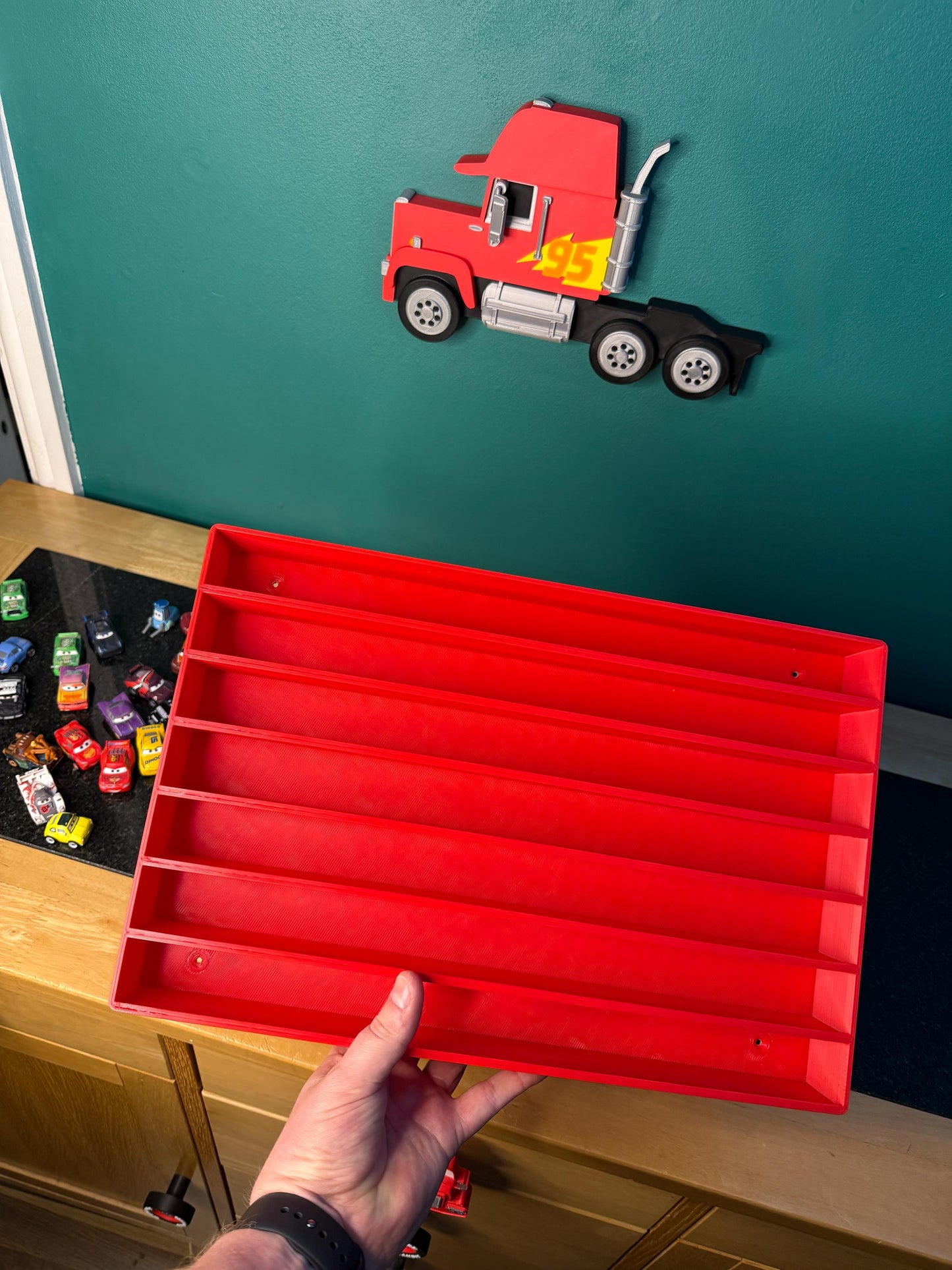 Truck Shaped Storage Shelf for Toy MINI Cars | 1 Shelf Holds Up To 105 Cars | Realistic Truck Design, Wall Mounted Toy Cars Display