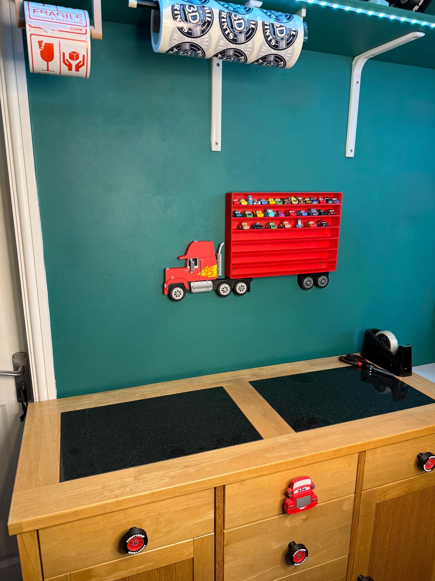 Truck Shaped Storage Shelf for Toy MINI Cars | 1 Shelf Holds Up To 105 Cars | Realistic Truck Design, Wall Mounted Toy Cars Display