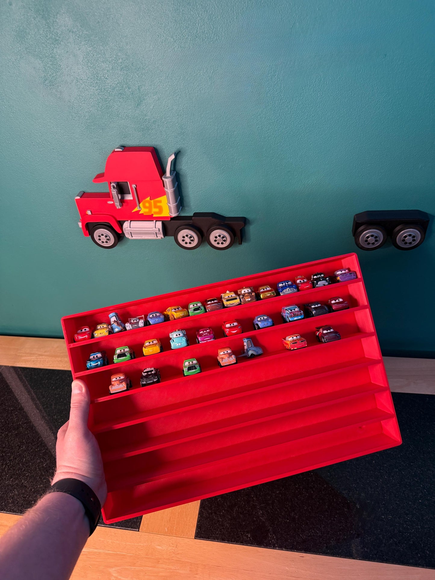 Truck Shaped Storage Shelf for Toy MINI Cars | 1 Shelf Holds Up To 105 Cars | Realistic Truck Design, Wall Mounted Toy Cars Display