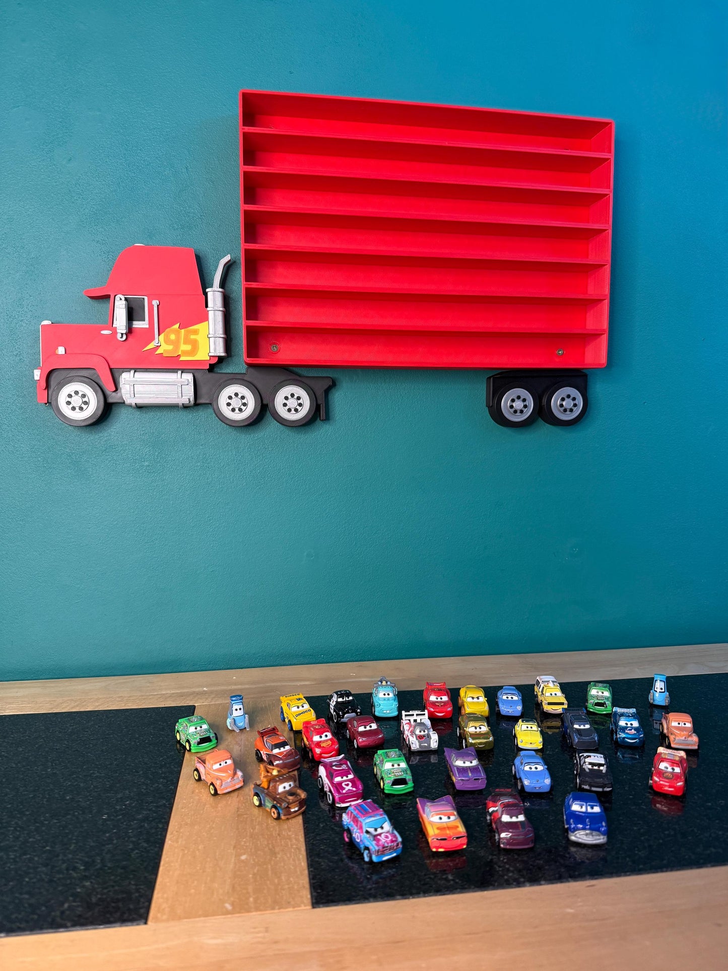 Truck Shaped Storage Shelf for Toy MINI Cars | 1 Shelf Holds Up To 105 Cars | Realistic Truck Design, Wall Mounted Toy Cars Display