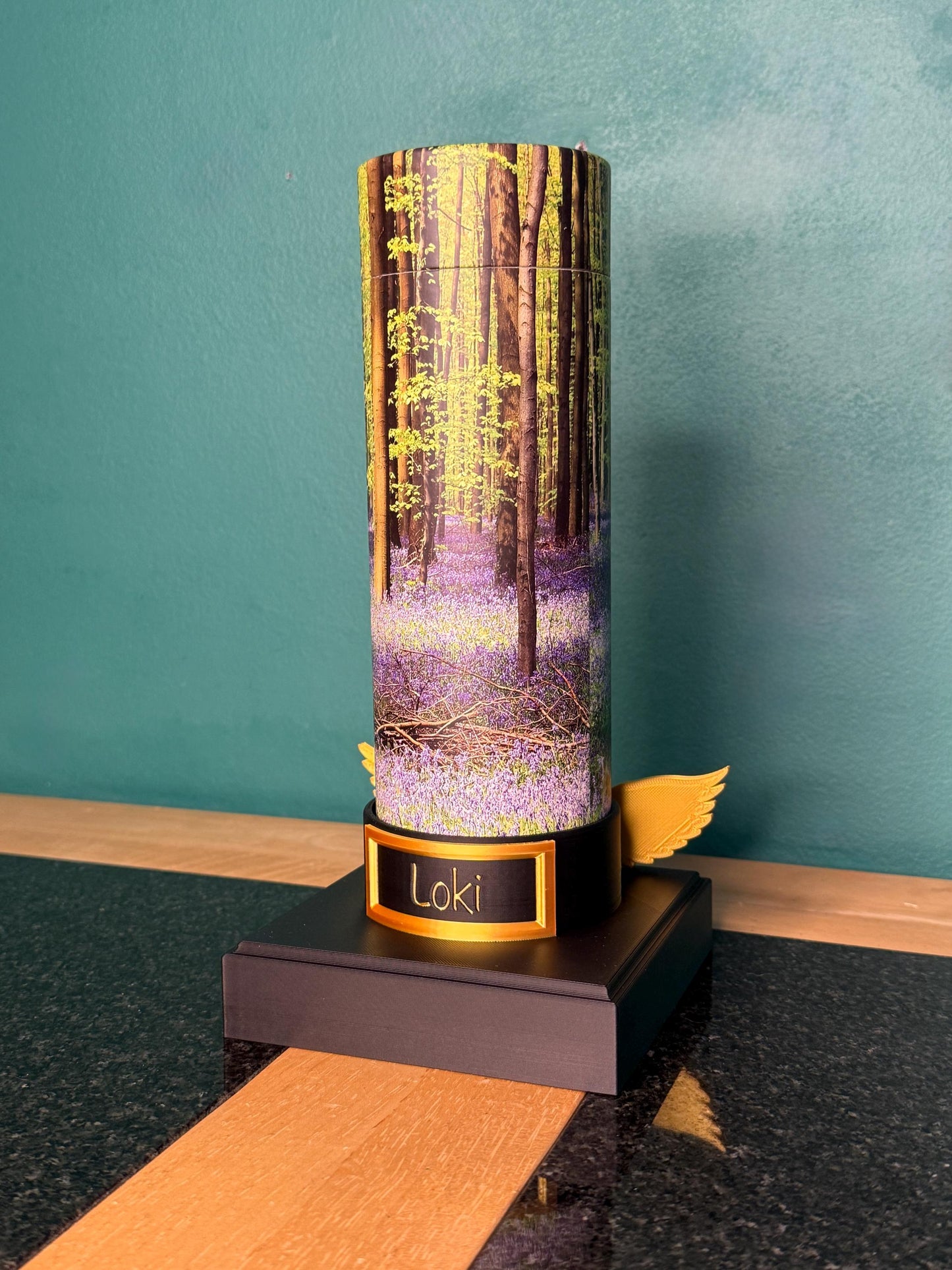 Scatter Tube Display Stand 7.5-13cm Diameter Tubes | Pet Ashes Personalised Memorial Holder with Optional Wings | Base for Keepsake Tubes