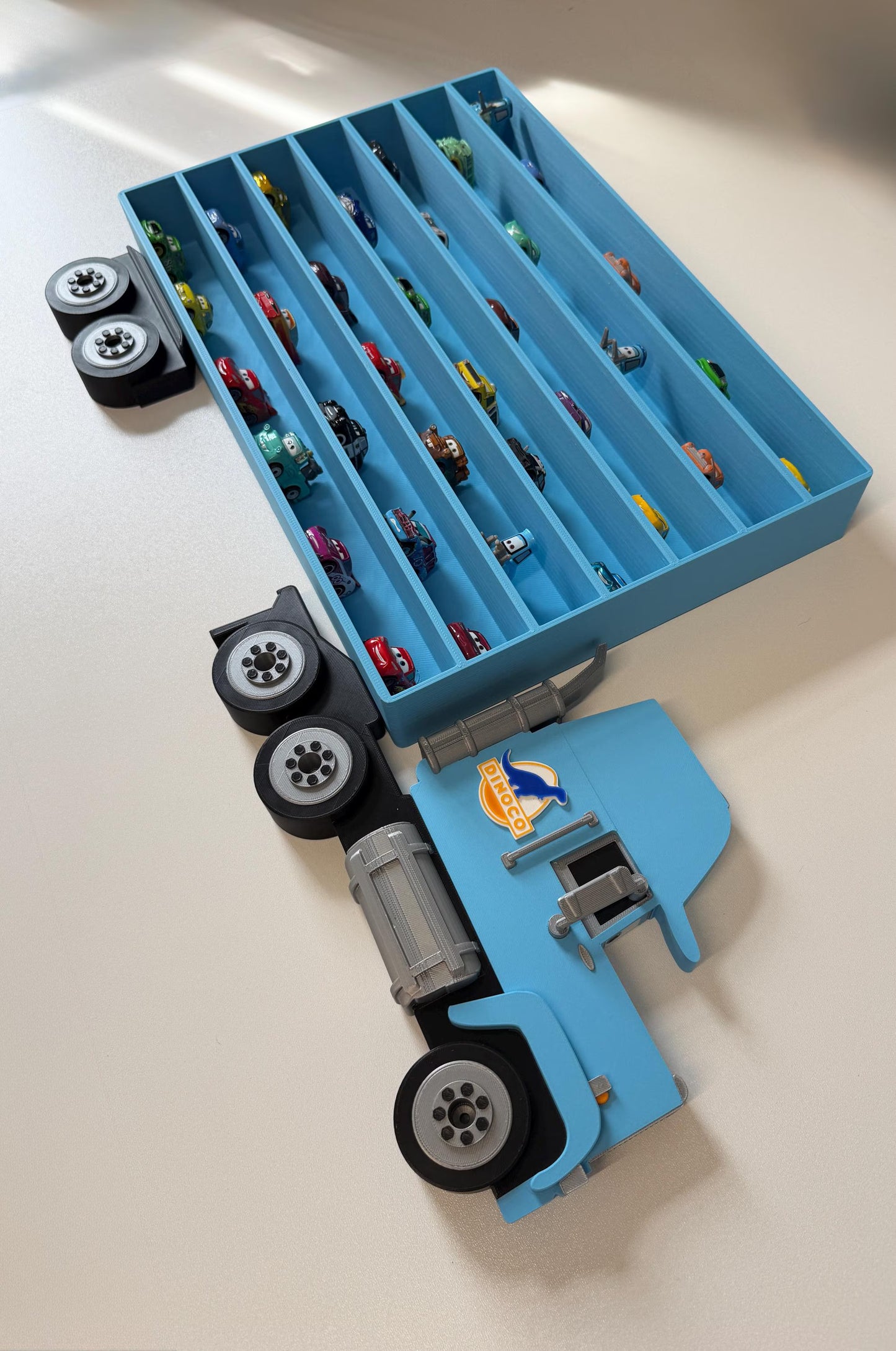 Blue Truck Shaped Storage Shelf for Toy MINI Cars | 1 Shelf Holds Up To 105 Cars | Realistic Truck Design, Wall Mounted Toy Cars Display