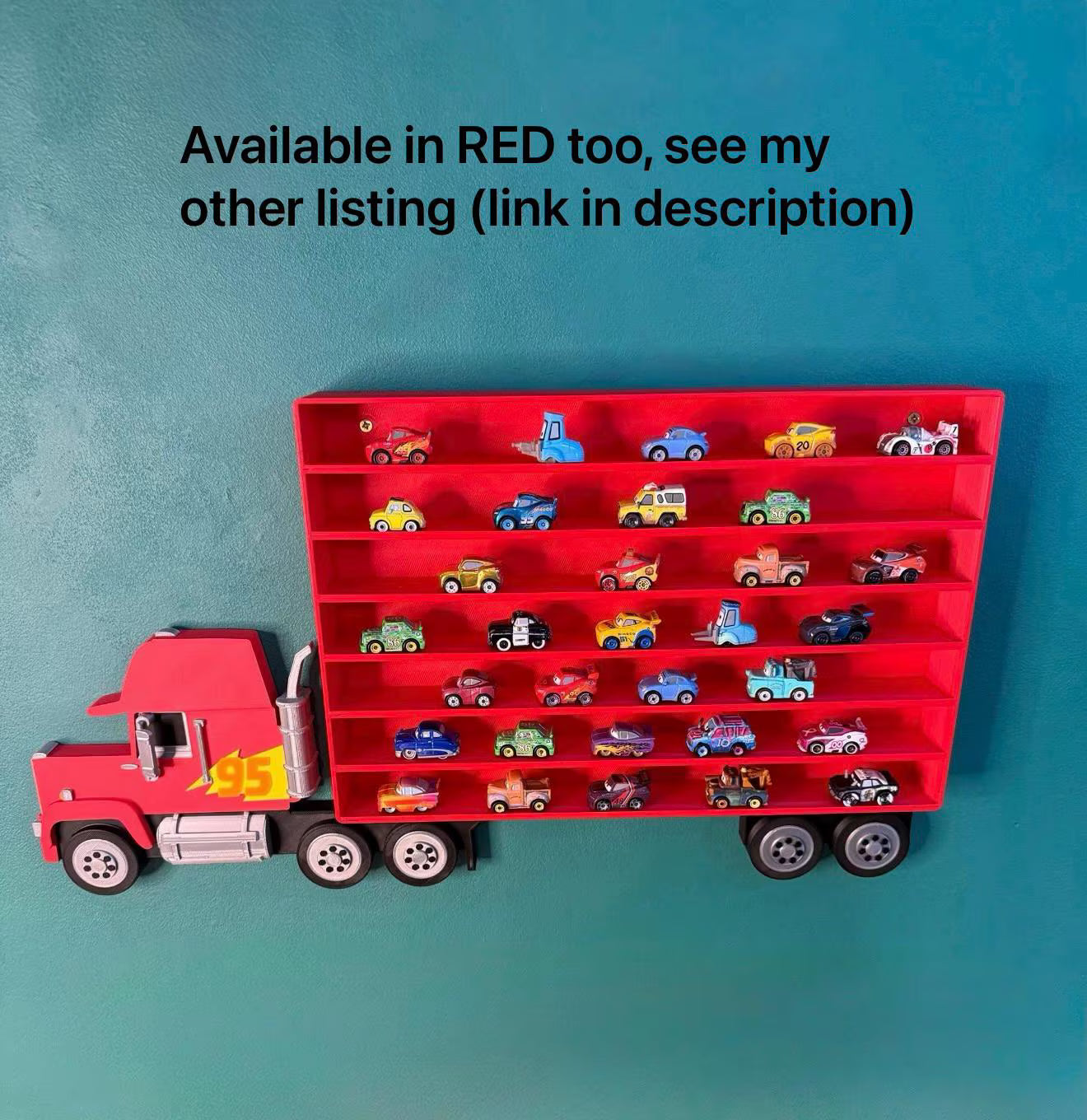 Blue Truck Shaped Storage Shelf for Toy MINI Cars | 1 Shelf Holds Up To 105 Cars | Realistic Truck Design, Wall Mounted Toy Cars Display
