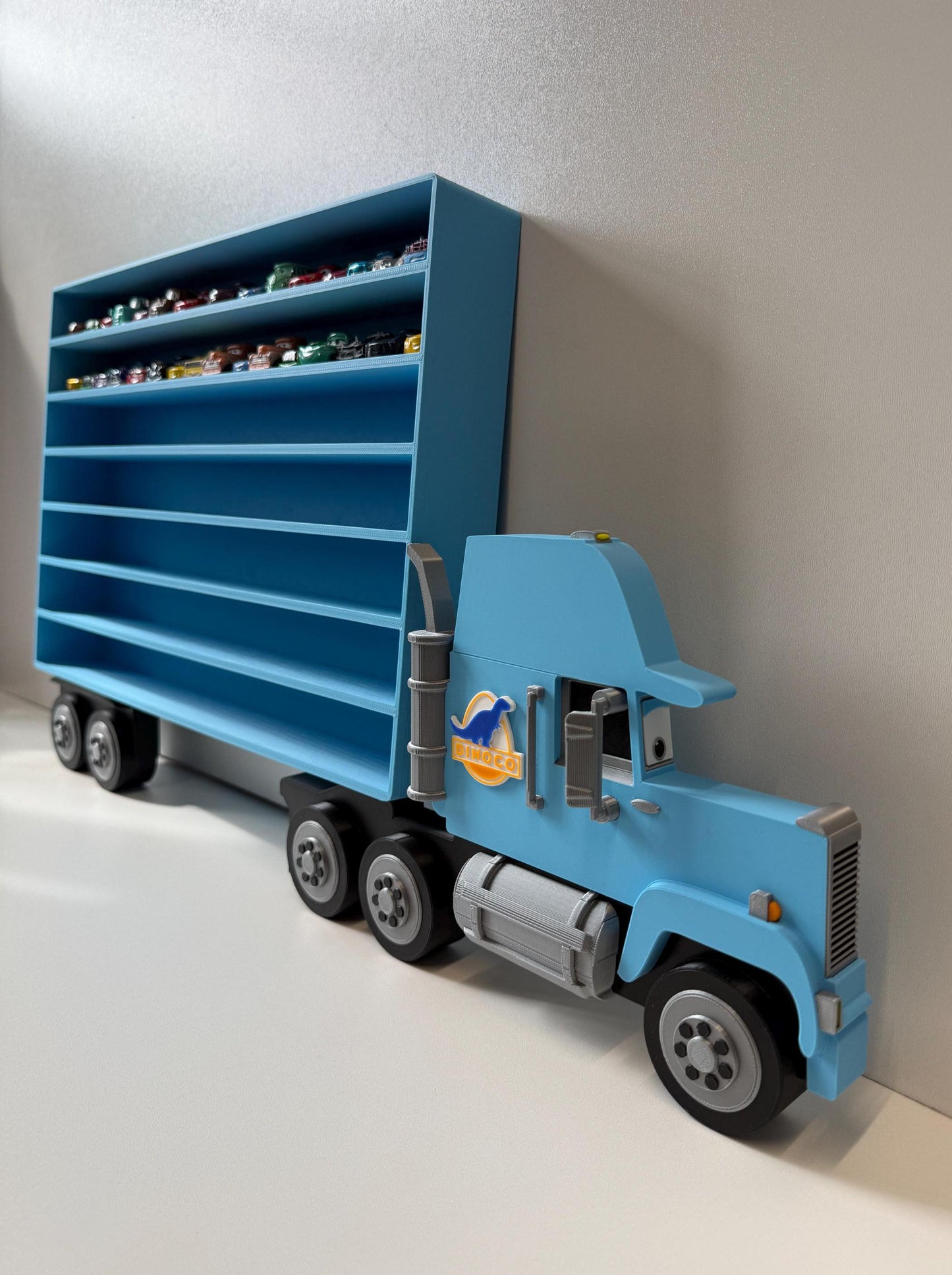 Blue Truck Shaped Storage Shelf for Toy MINI Cars | 1 Shelf Holds Up To 105 Cars | Realistic Truck Design, Wall Mounted Toy Cars Display